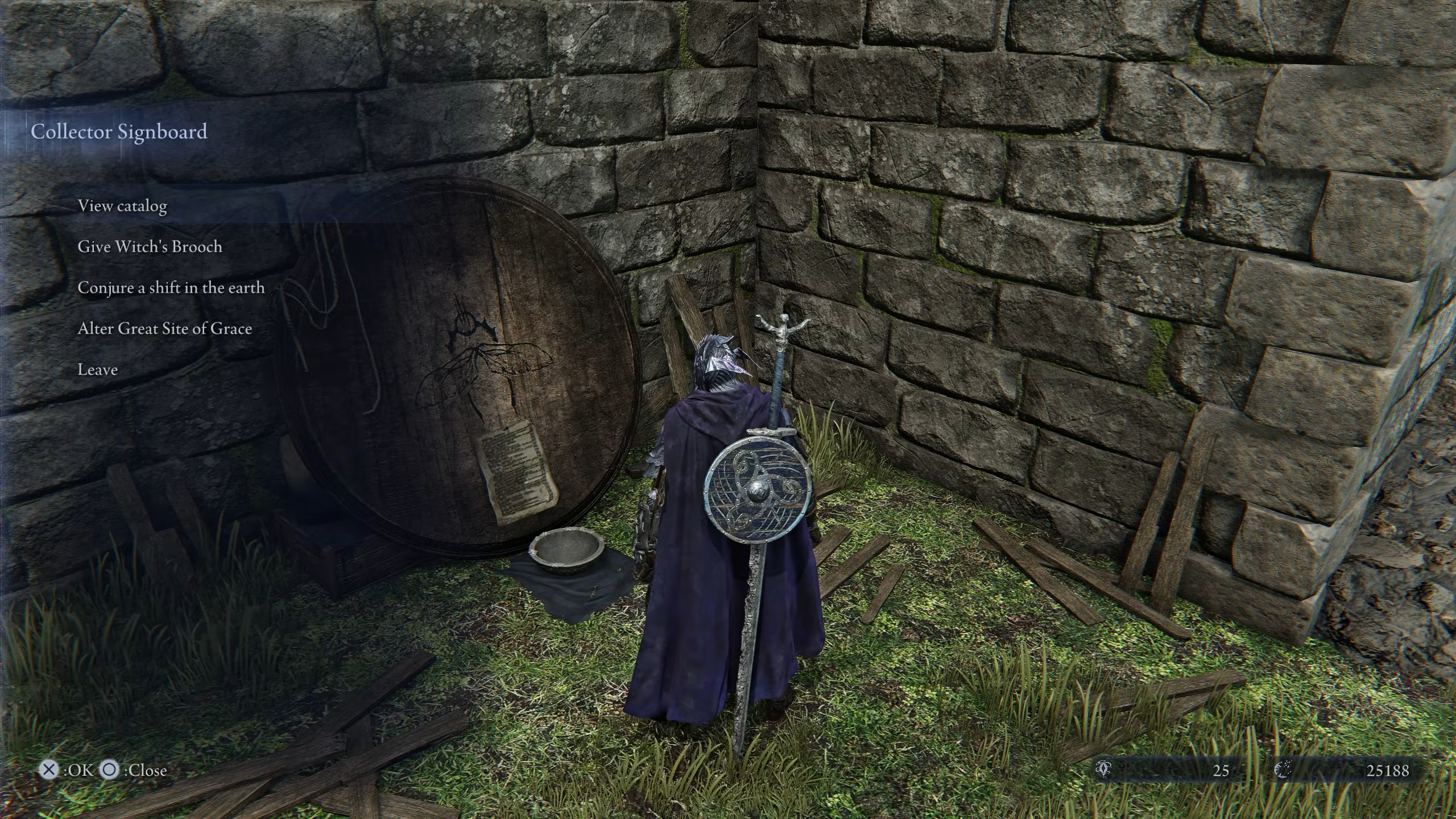 An Elden Ring Nightreign character standing at a new NPC looking through the options