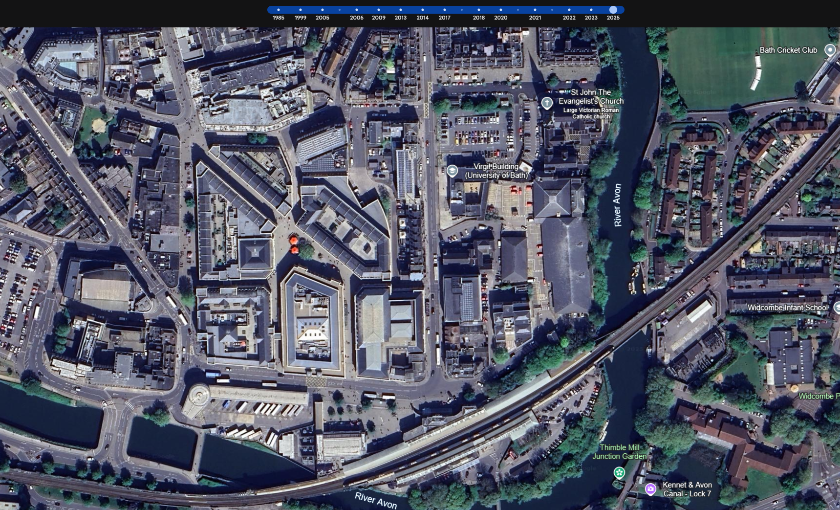 A screenshot of Bath city from Google Earth