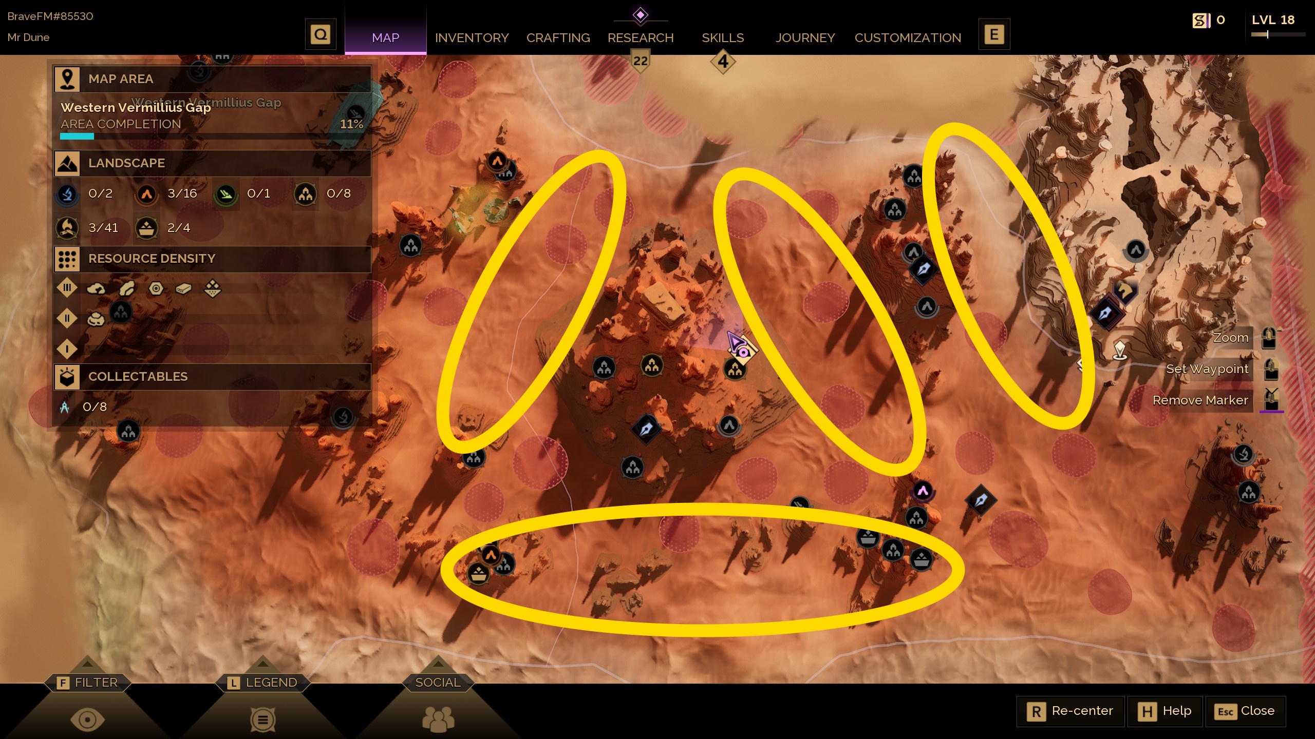 A map showing where to find Flour Sand spawn points in Dune Awakening A map showing where to find Flour Sand spawn points in Dune Awakening