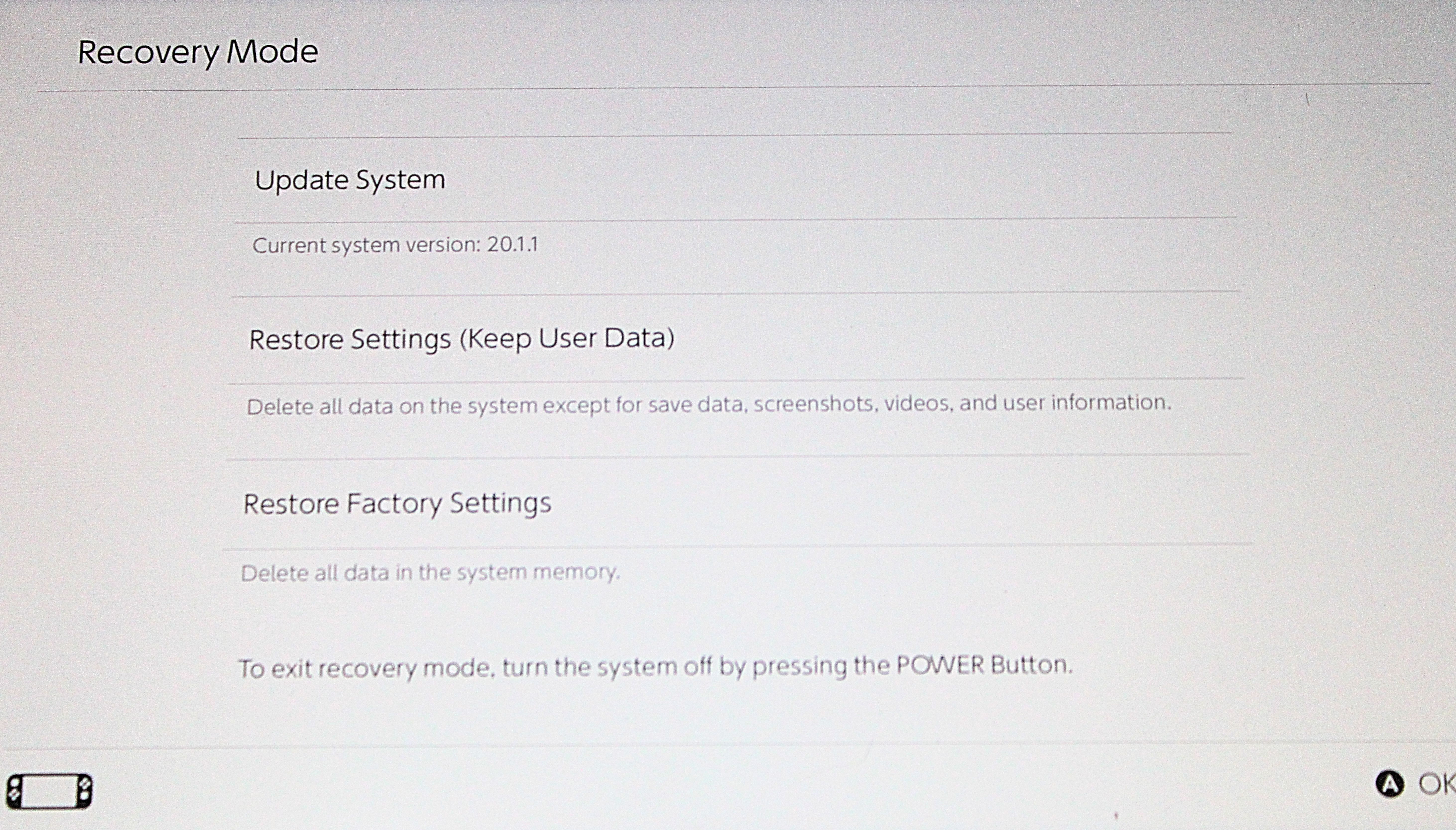The recovery mode screen on Switch 2 The recovery mode screen on Switch 2