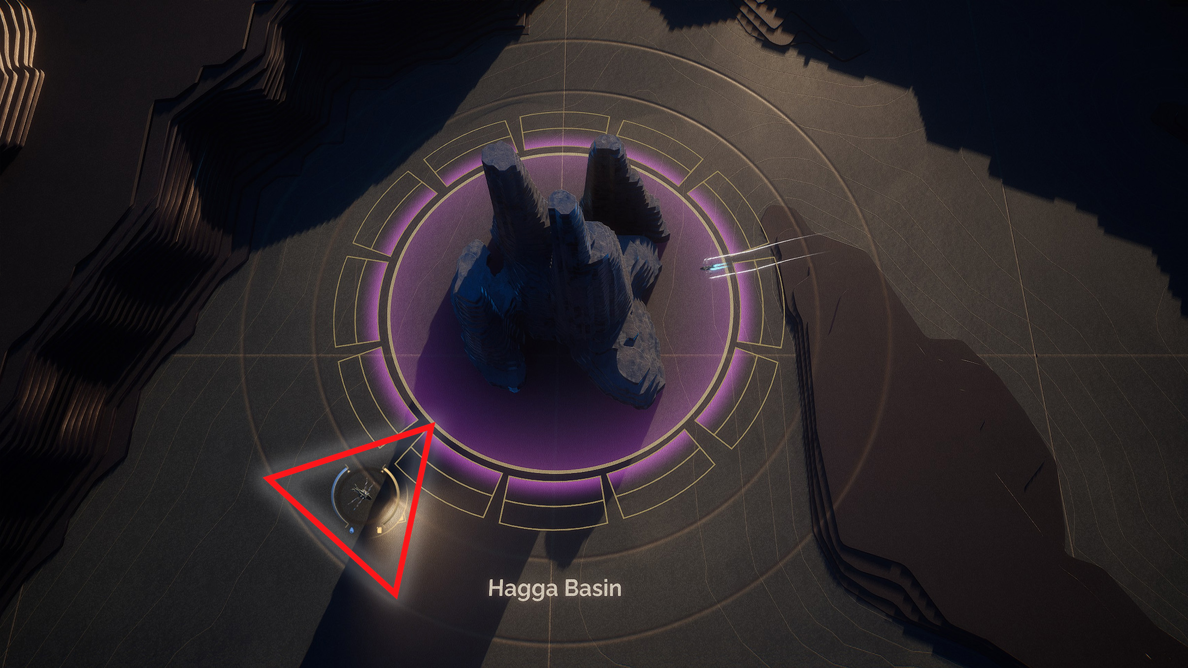 The Hagga Basin on the Dune: World Map. A red arrow points to where you should enter from to start in Sheol.