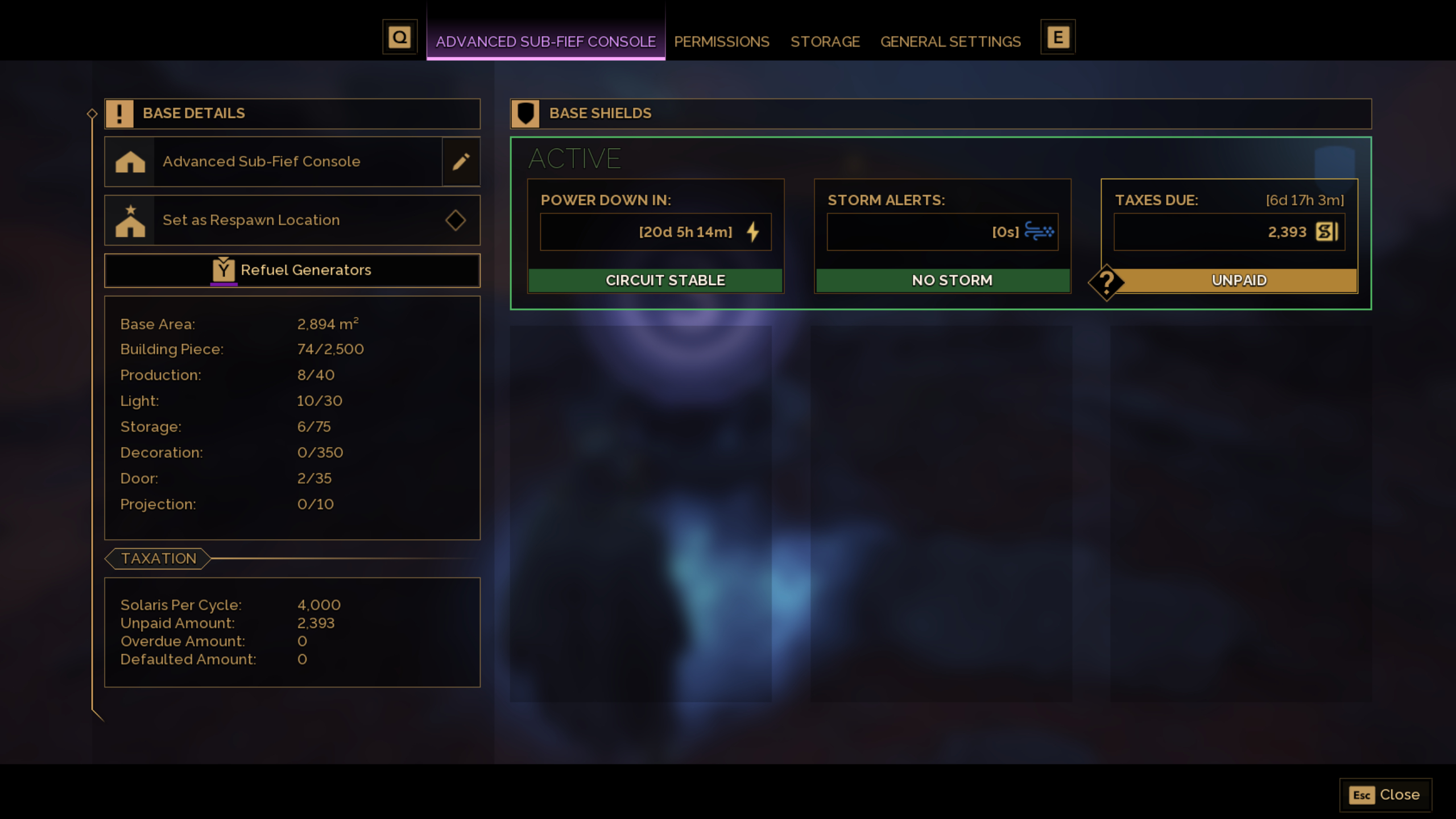 Dune: Awakening how to pay taxes - The taxation interface in the sub-fief console.