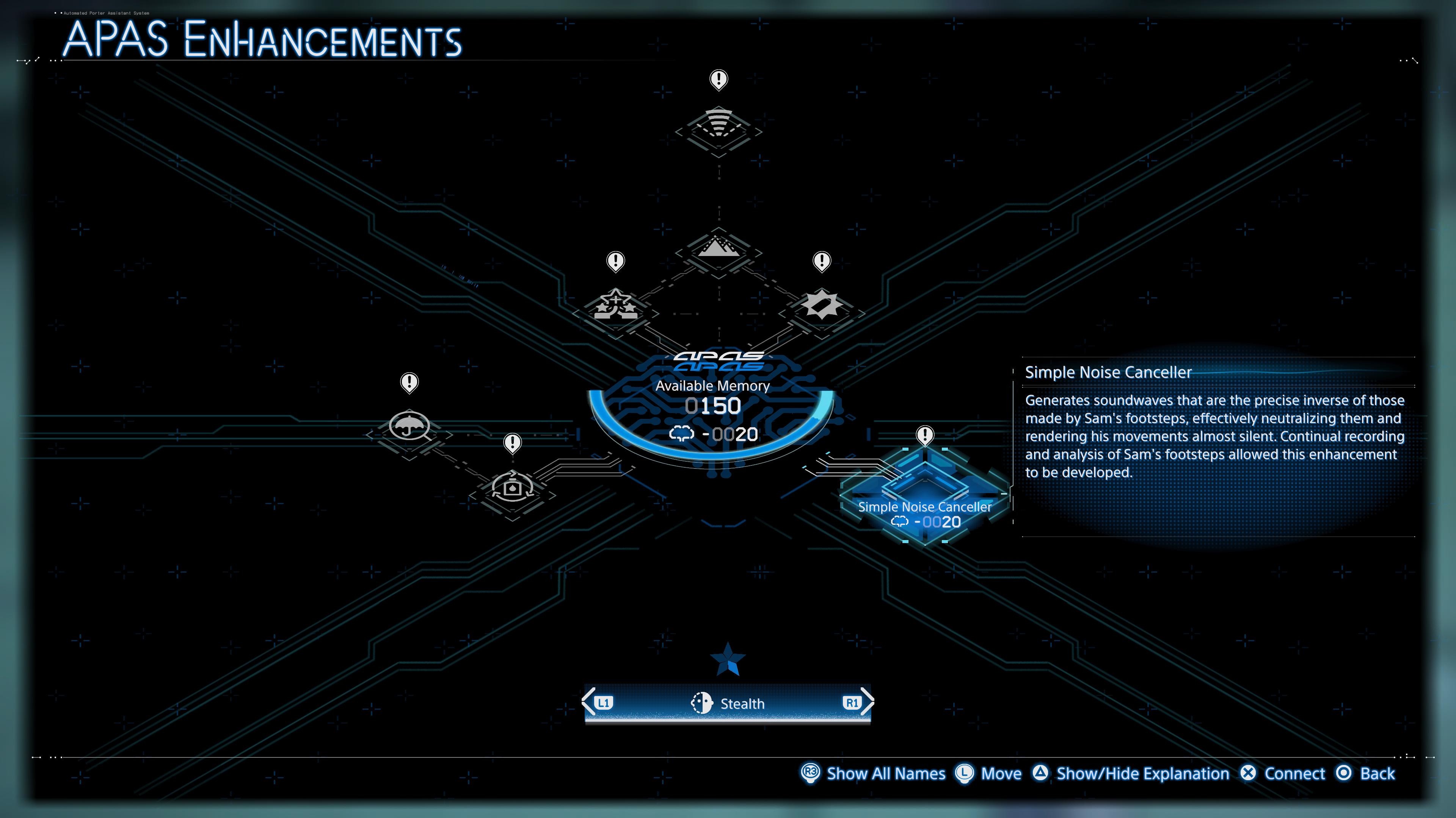 The APAS Enhancements screen in Death Stranding 2 The APAS Enhancements screen in Death Stranding 2