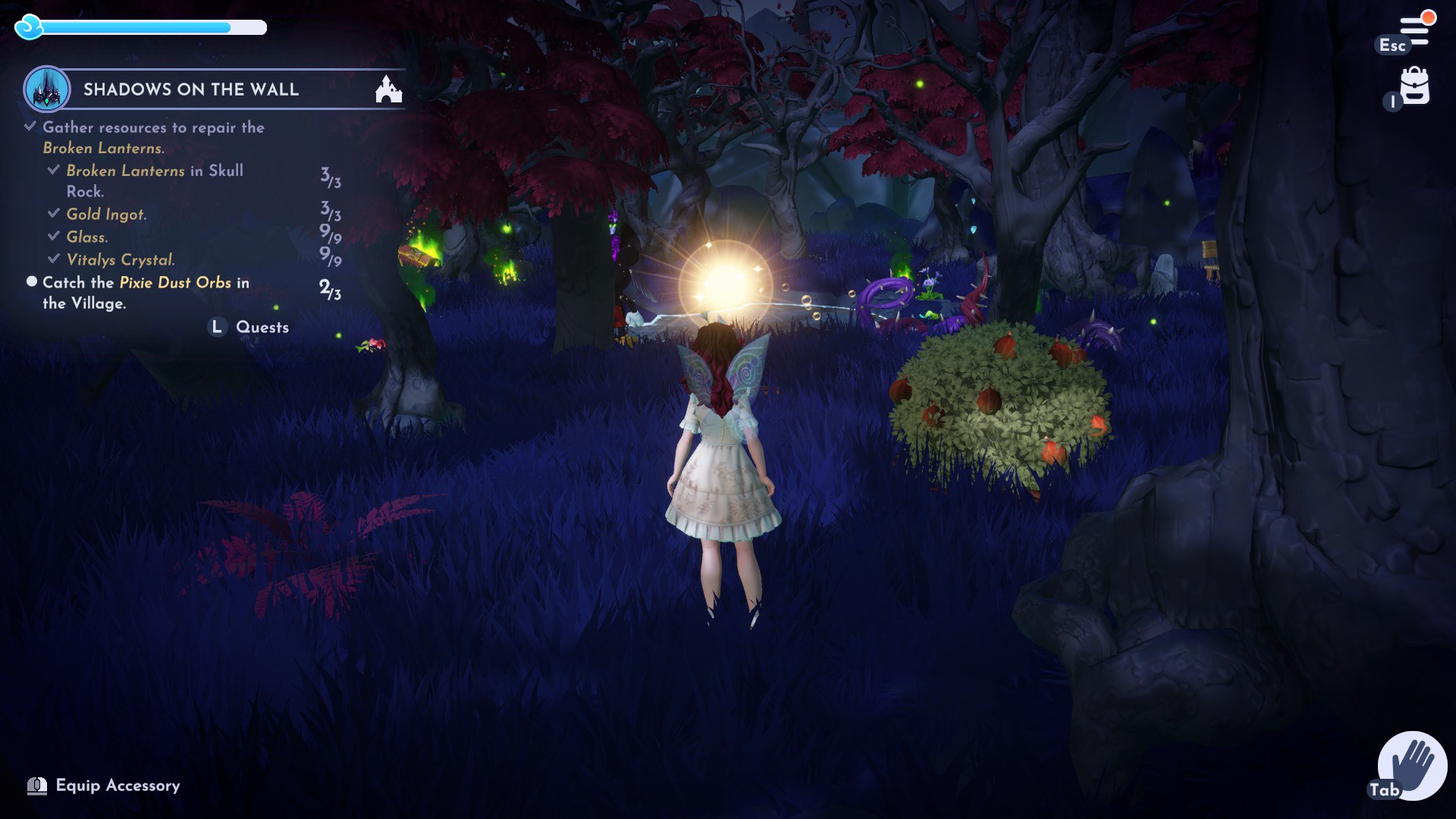 Pixie Dust orbs in three different locations in Disney Dreamlight Valley