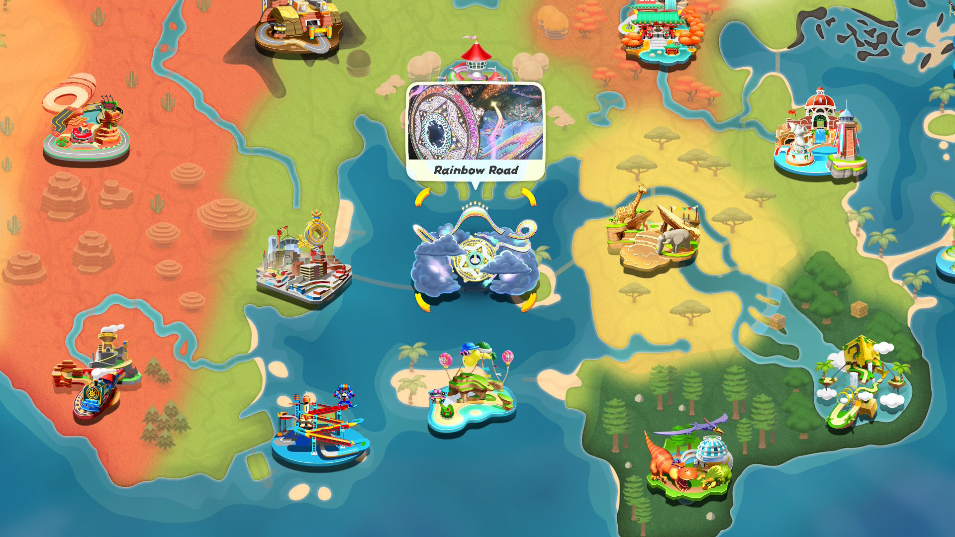 A Mario Kart World screenshot showing the track selection screen when playing multiplayer. A Mario Kart World screenshot showing the track selection screen when playing multiplayer.
