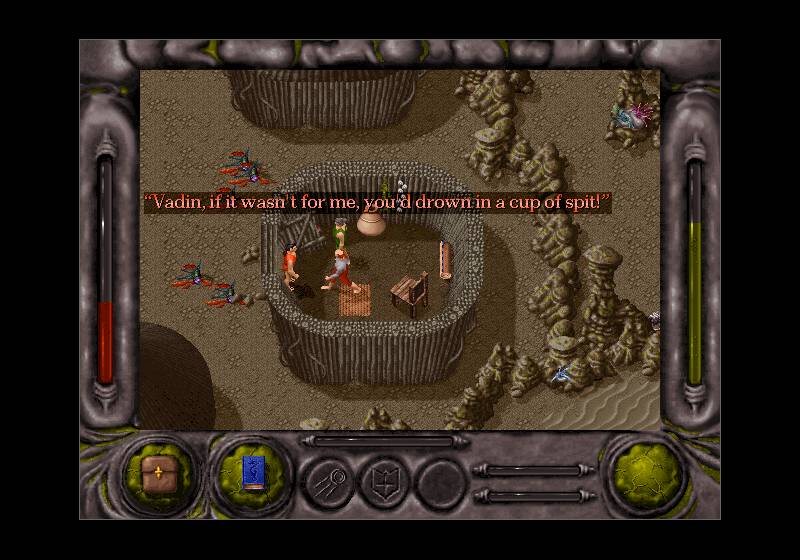 Endomorph screenshot showing protagonist exploring village in rocky environment.