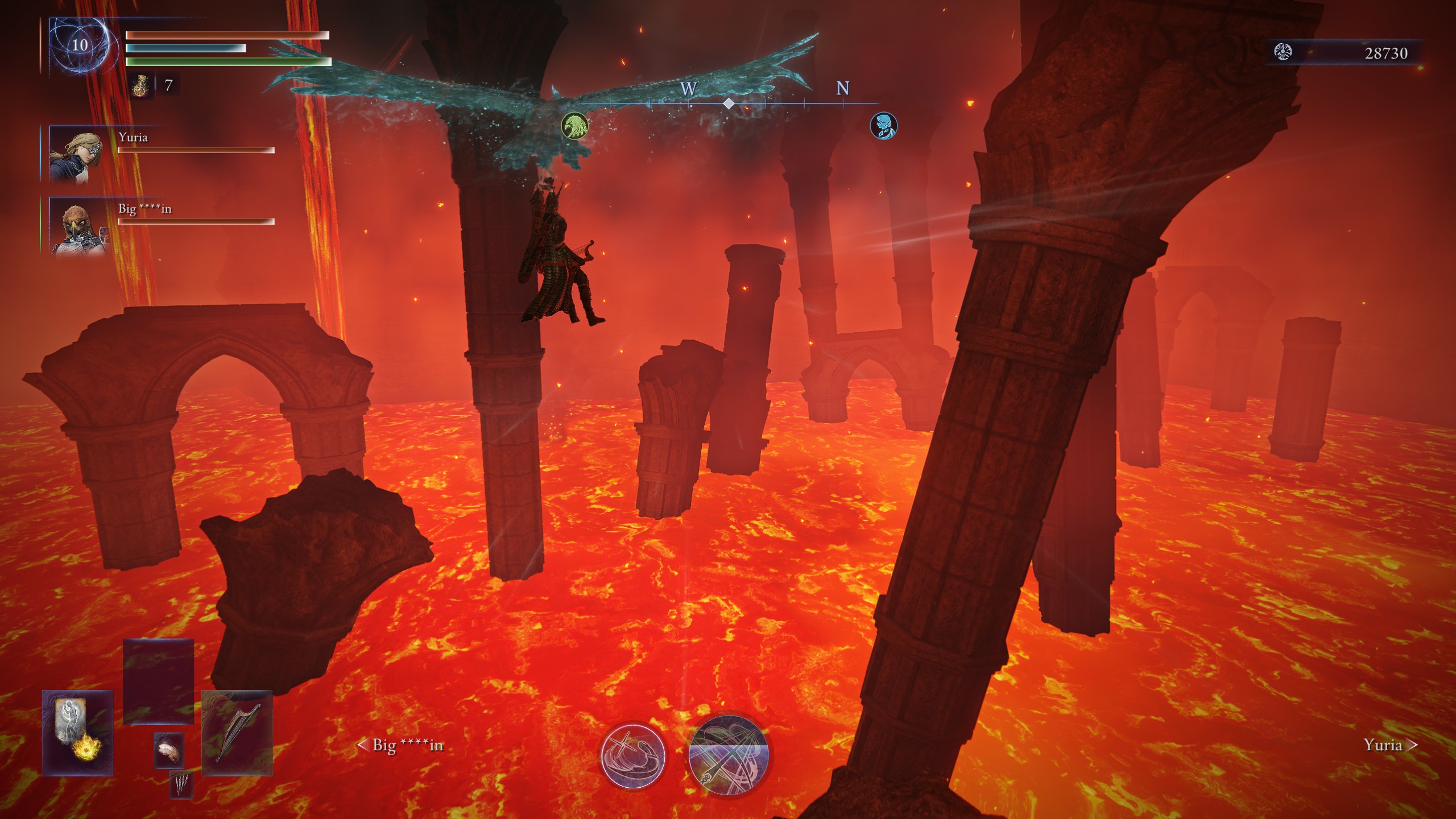 Elden Ring Nightreign - Ironeye on a hawk in a volcano