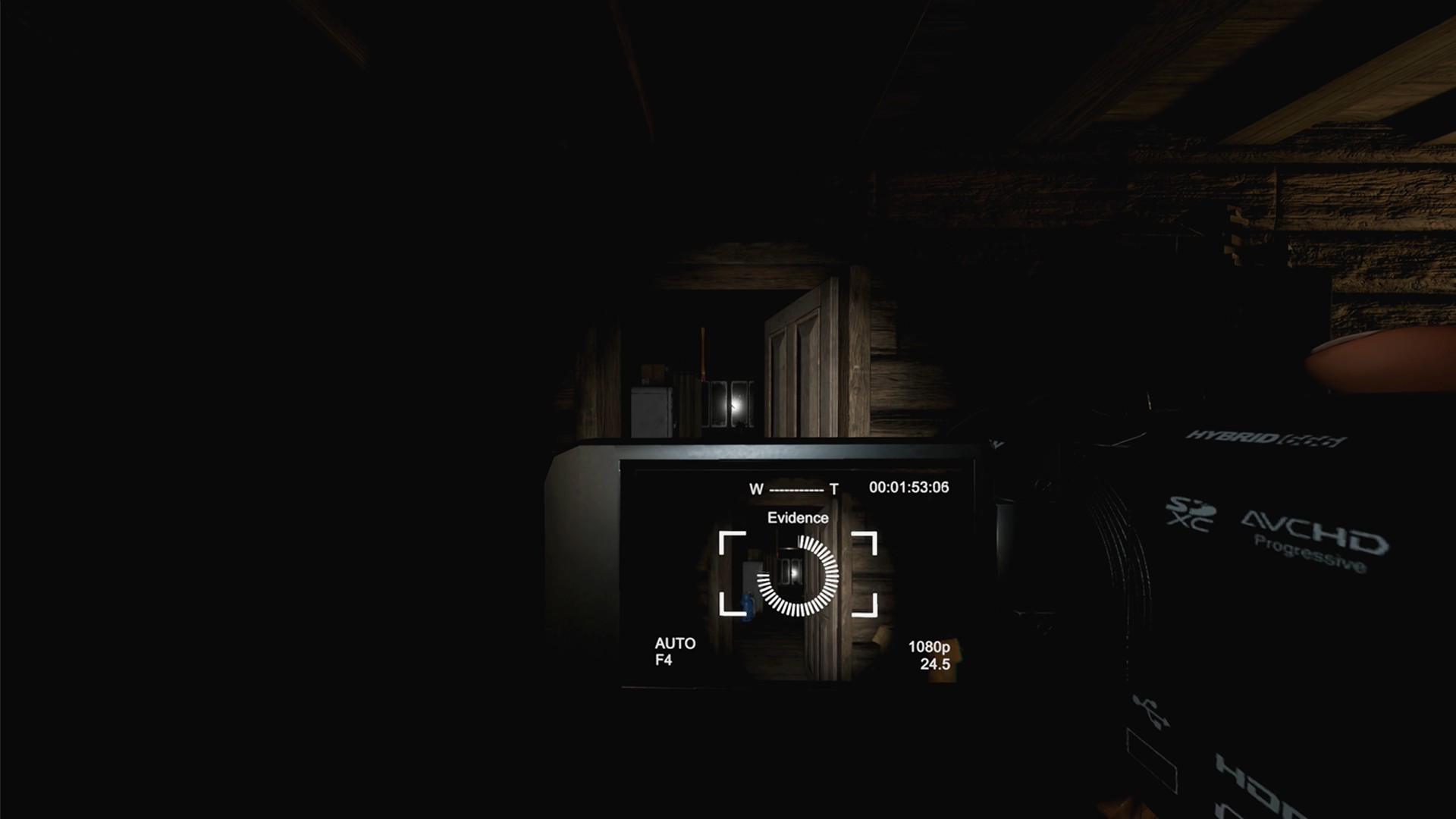 Someone recording a ghost interaction, showing how the new Phasmophobia Chronicle update captures evidence. The indicator uses a little while circle filling up to indicate if the video finished recording.