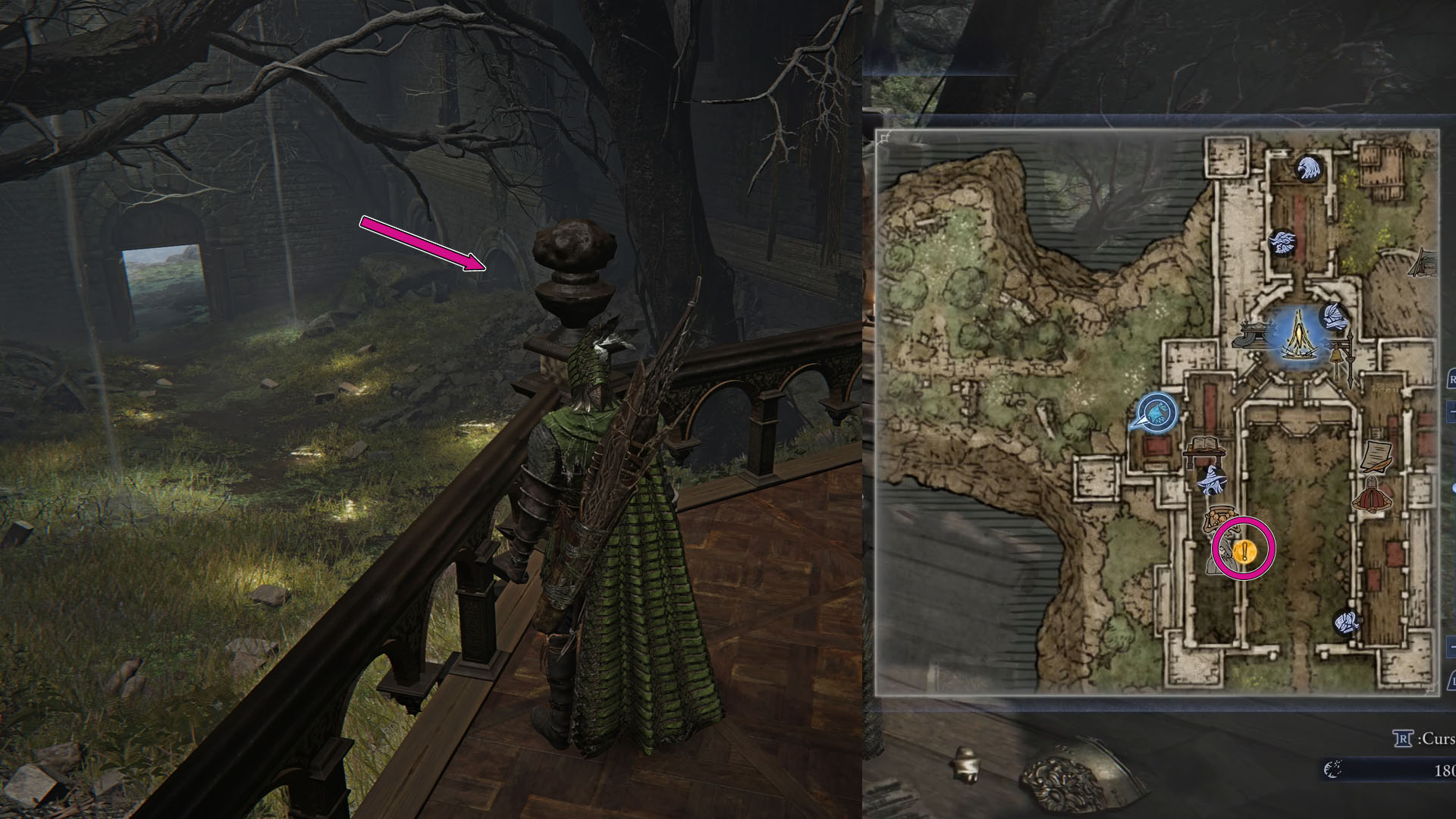 A montage using two Elden Ring Nightreign screenshots showing the location where the Priestess is when you start Ironeye’s Remembrance quest. A montage using two Elden Ring Nightreign screenshots showing the location where the Priestess is when you start Ironeye’s Remembrance quest.