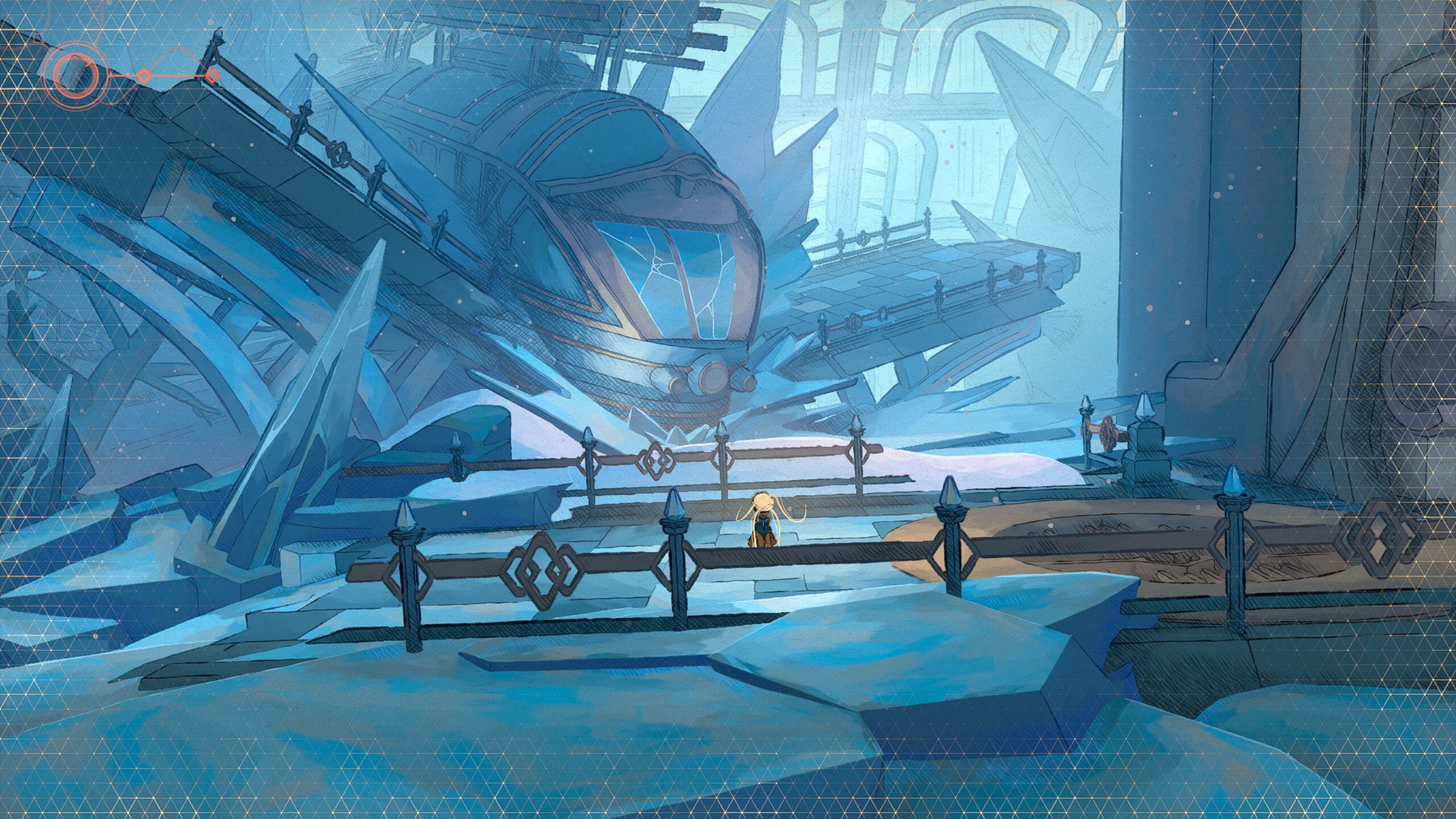 Mio looking at a crashed space ship