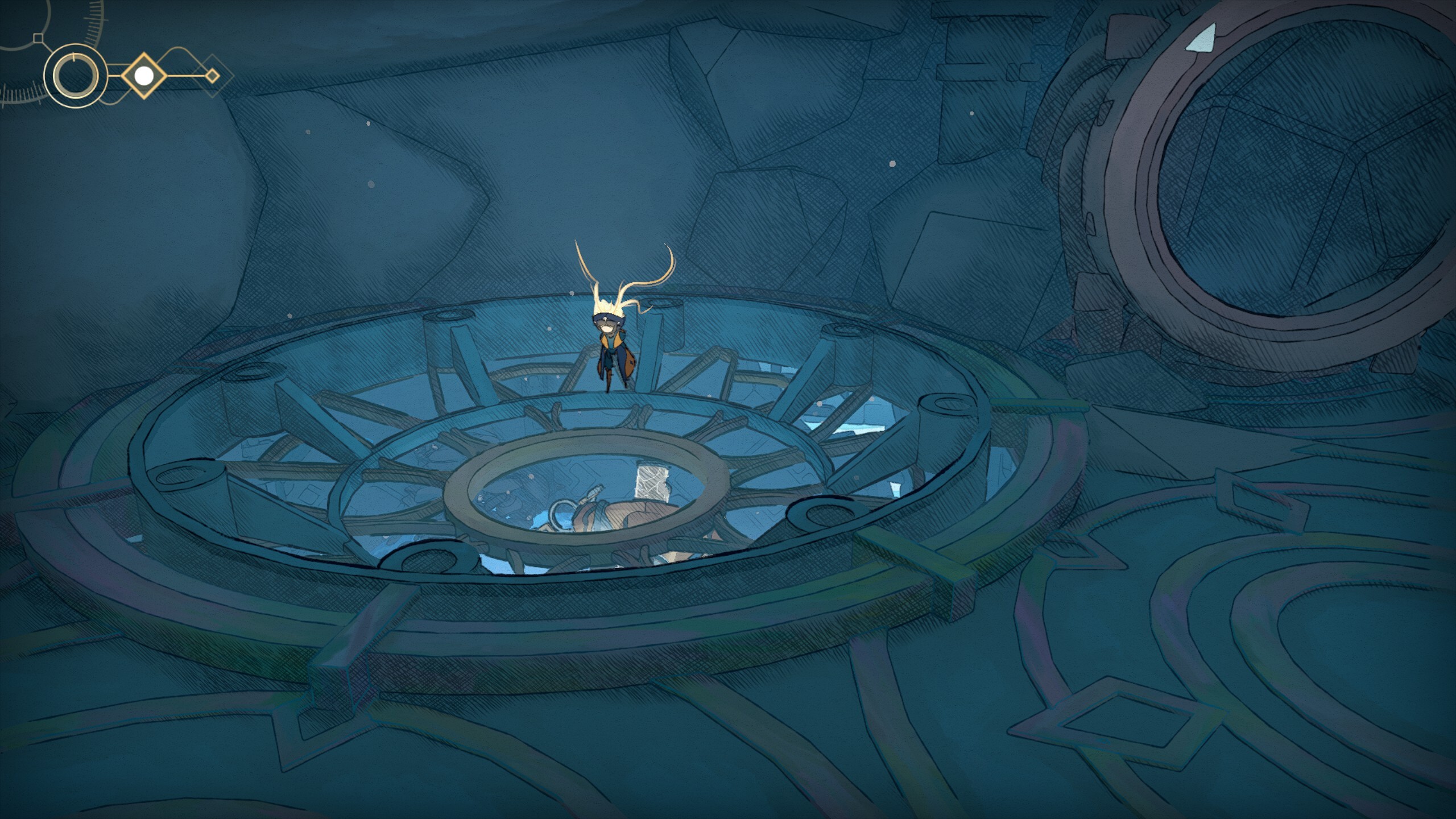 Mio standing on a glass floor.