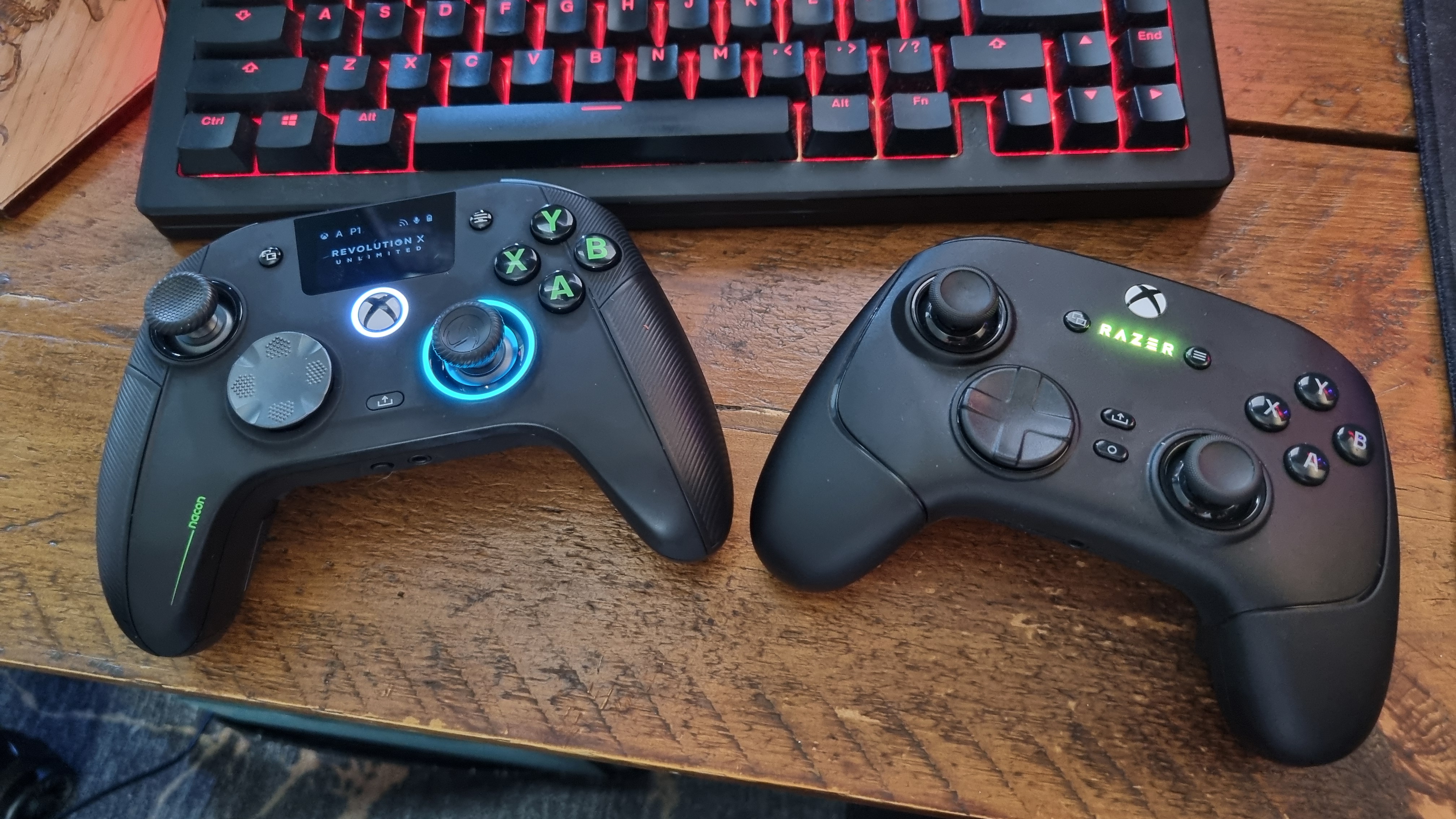 The Nacon Revolution X Unlimited and the Razer Wolverine V3 Pro side by side