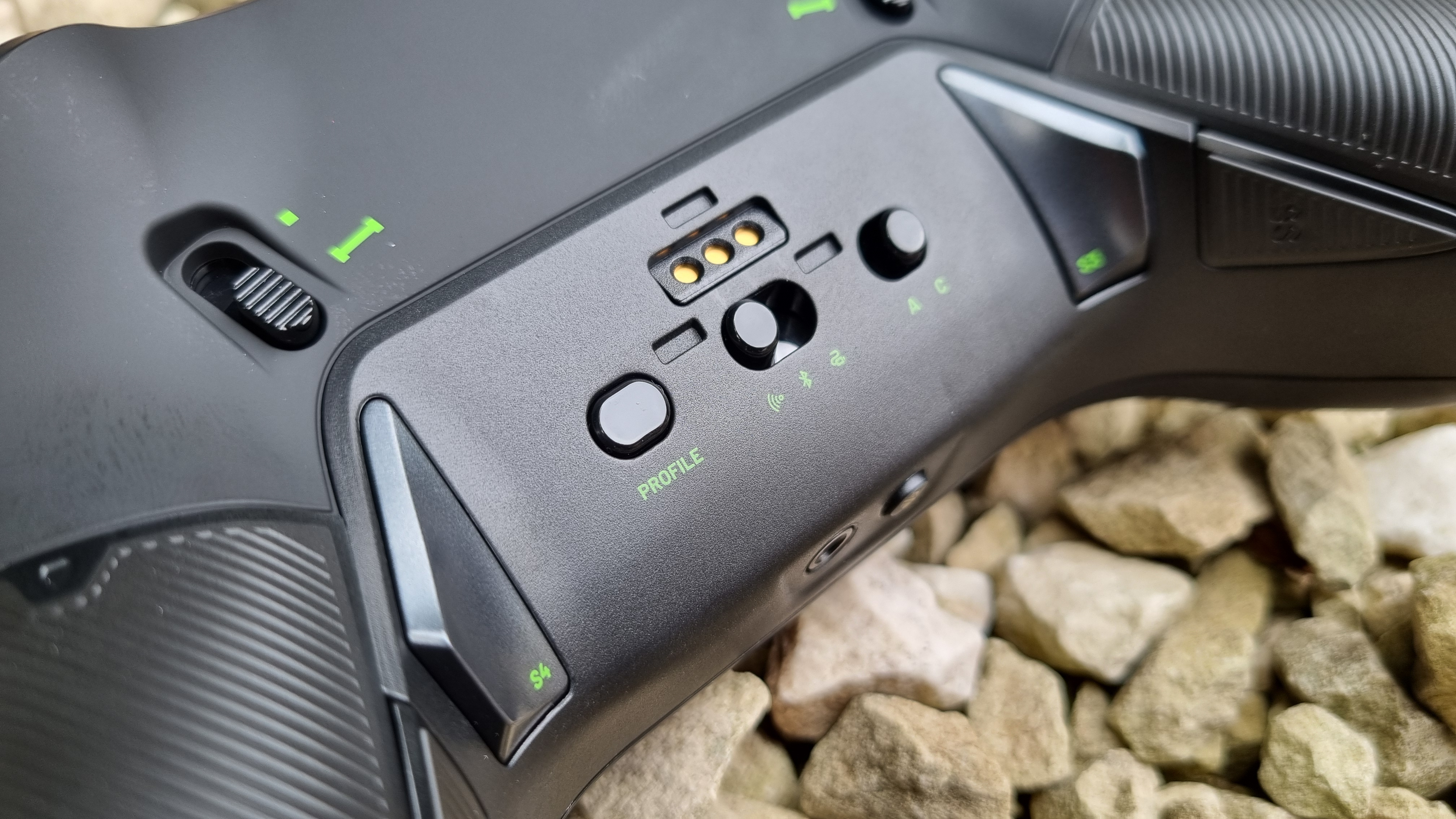 The rear controls and charging port of the Nacon Revolution X Unlimited