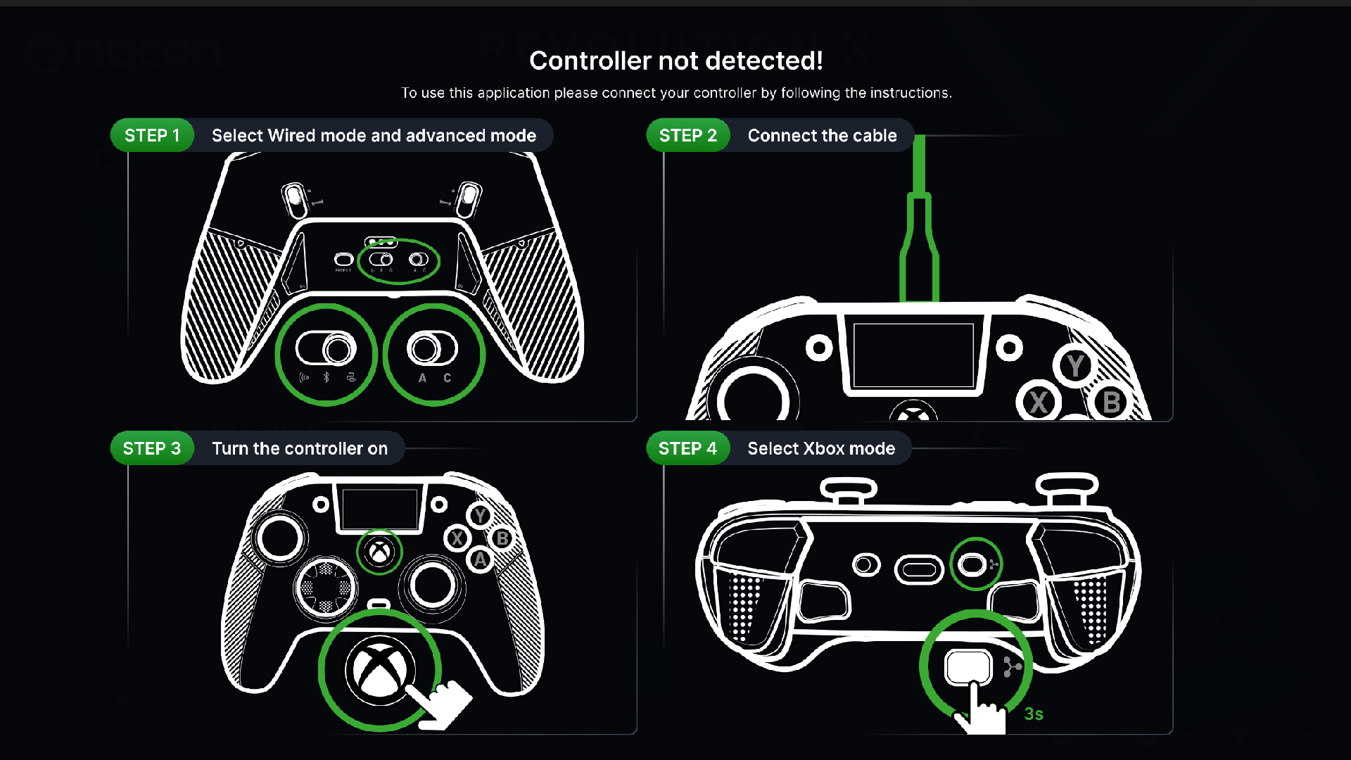 Screenshots of the Revolution X configuration software for the Nacon Revolution X Unlimited