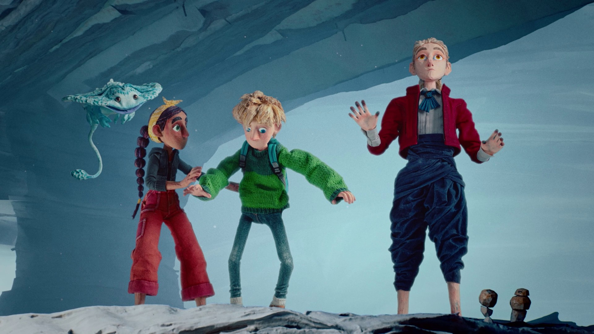 Aleph, Karla, Kurt, and another NPC from the stop motion game Out of Words.