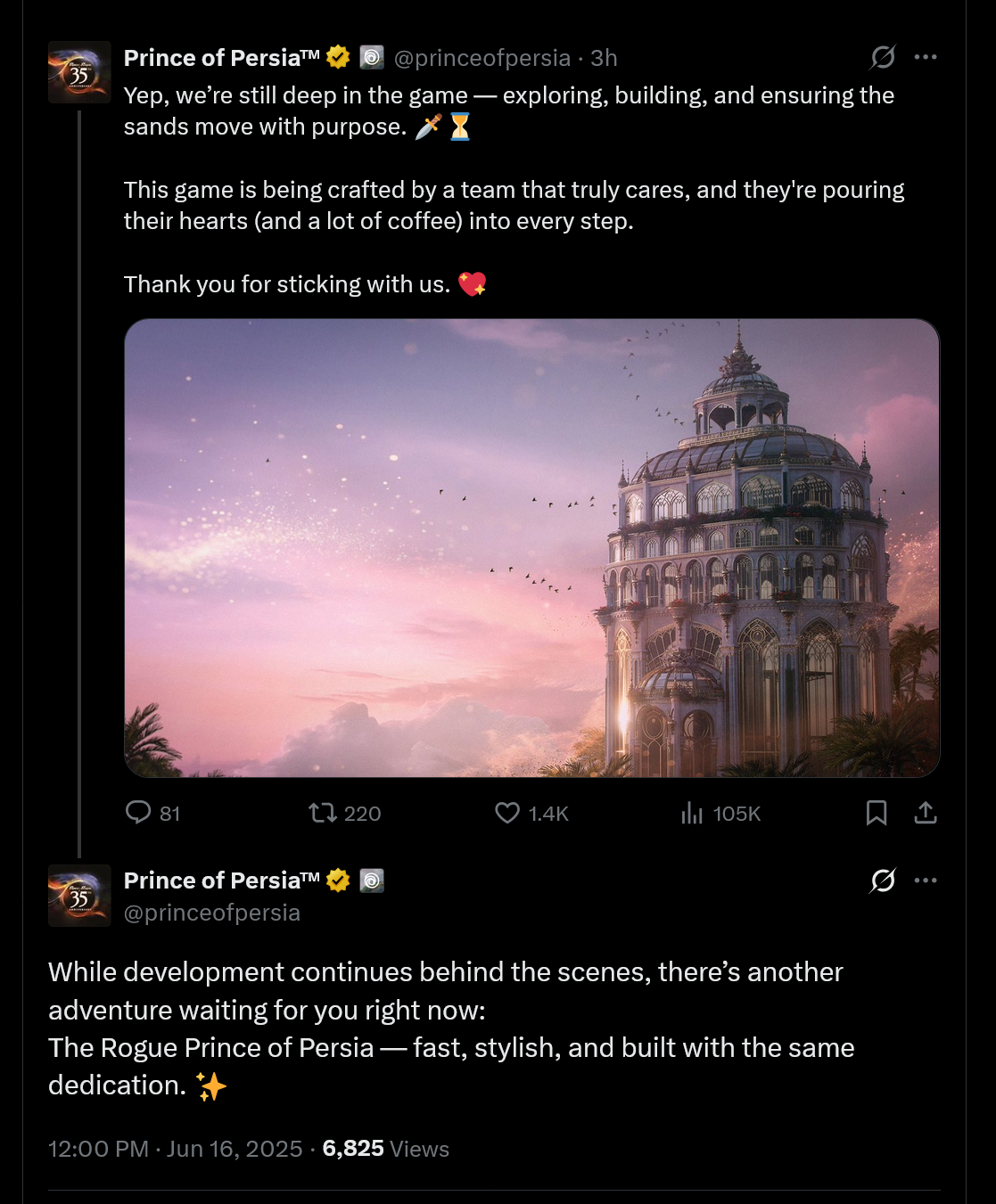 Yep, we’re still deep in the game — exploring, building, and ensuring the sands move with purpose. 🗡️⏳ This game is being crafted by a team that truly cares, and they're pouring their hearts (and a lot of coffee) into every step. Thank you for sticking with us. 💖