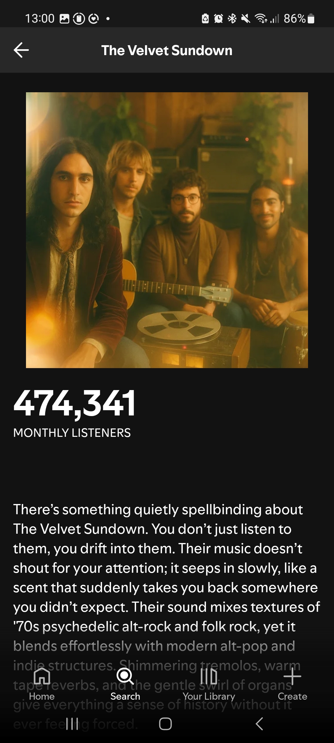 Screenshots of the social media pages purported to belong to AI-generated band The Velvet Sundown.