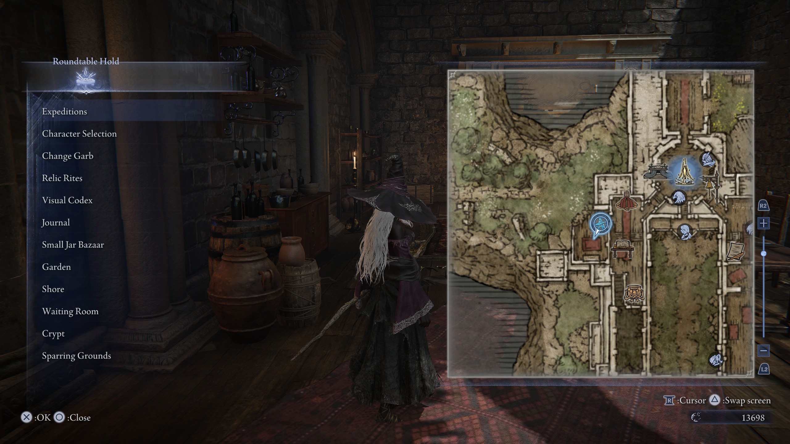 The Recluse in Elden Ring Nightreign, in the Roundtable Hold’s dining room