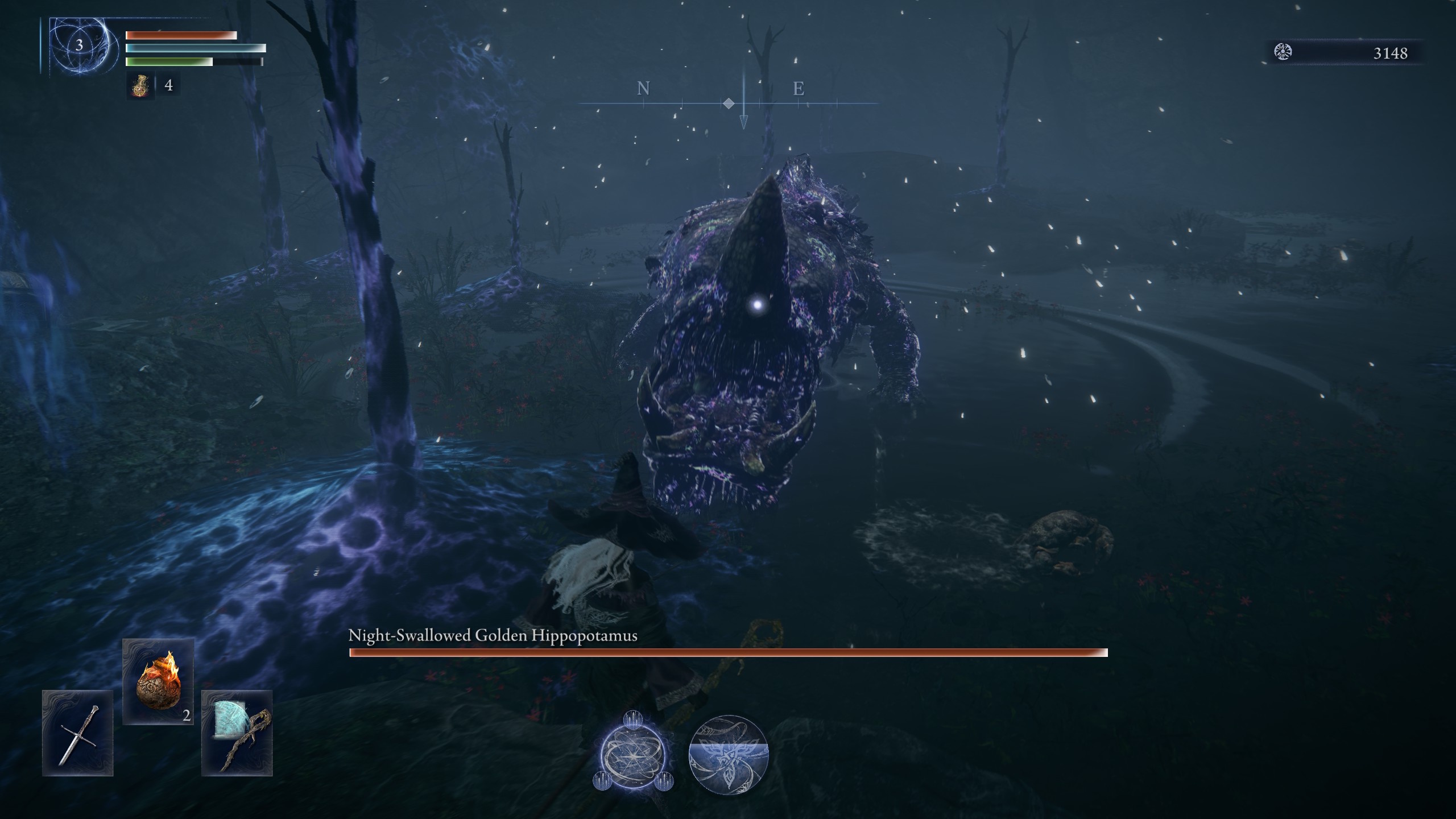 A Night-Swallowed Golden Hippopotamus in Elden Ring Nightreign