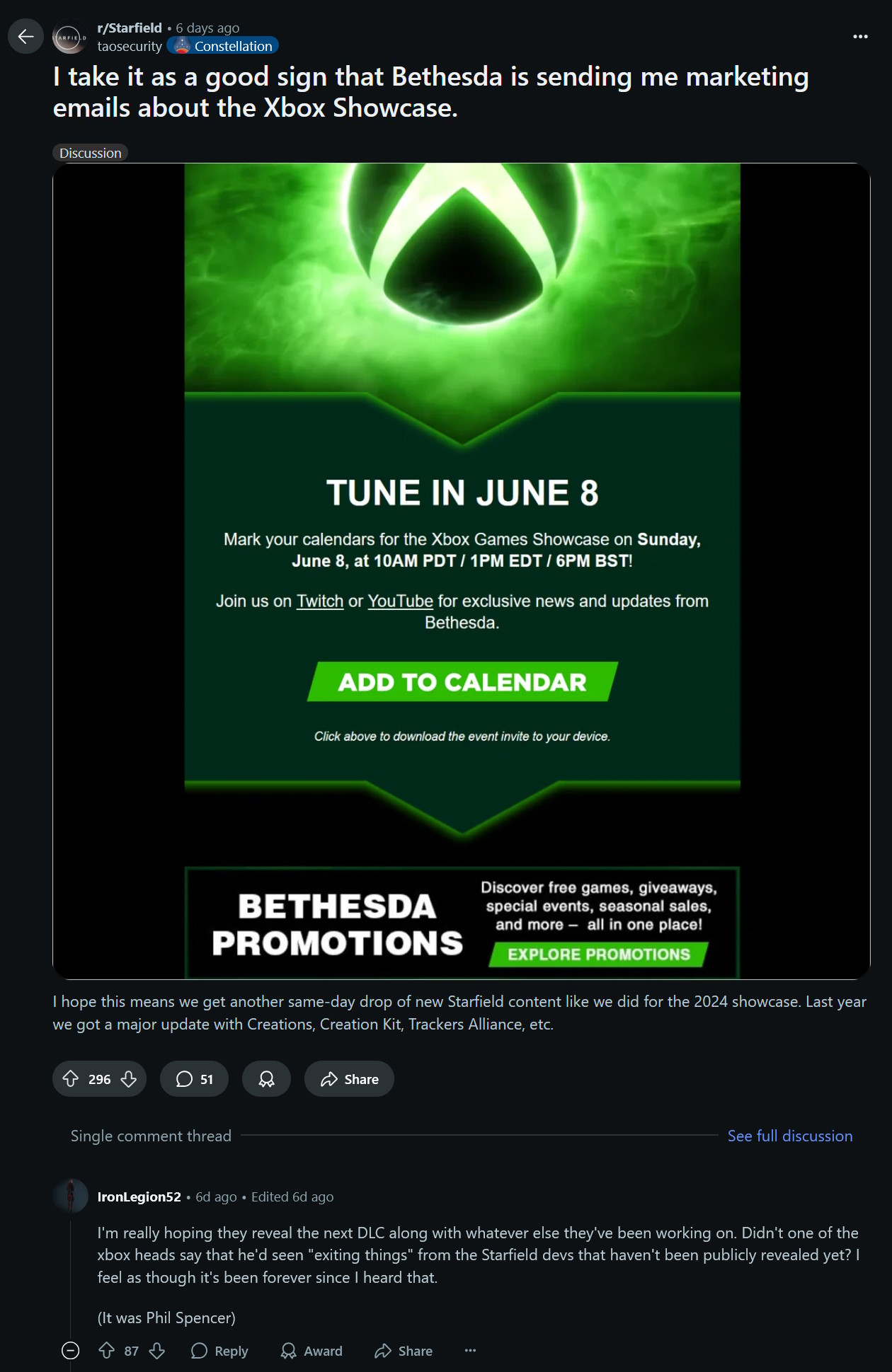 I take it as a good sign that Bethesda is sending me marketing emails about the Xbox Showcase.