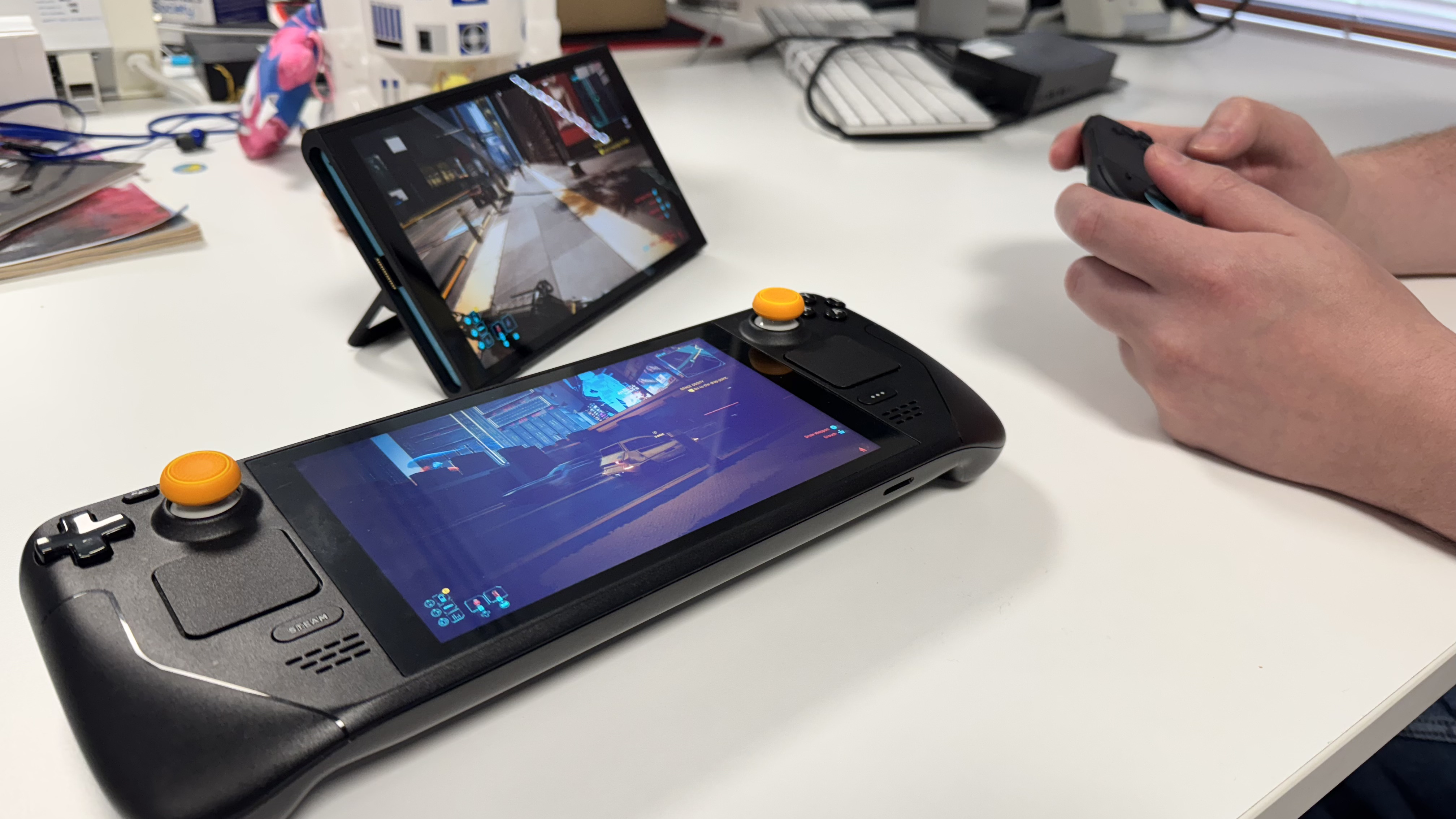 The Nintendo Switch 2 and Steam Deck next to each other