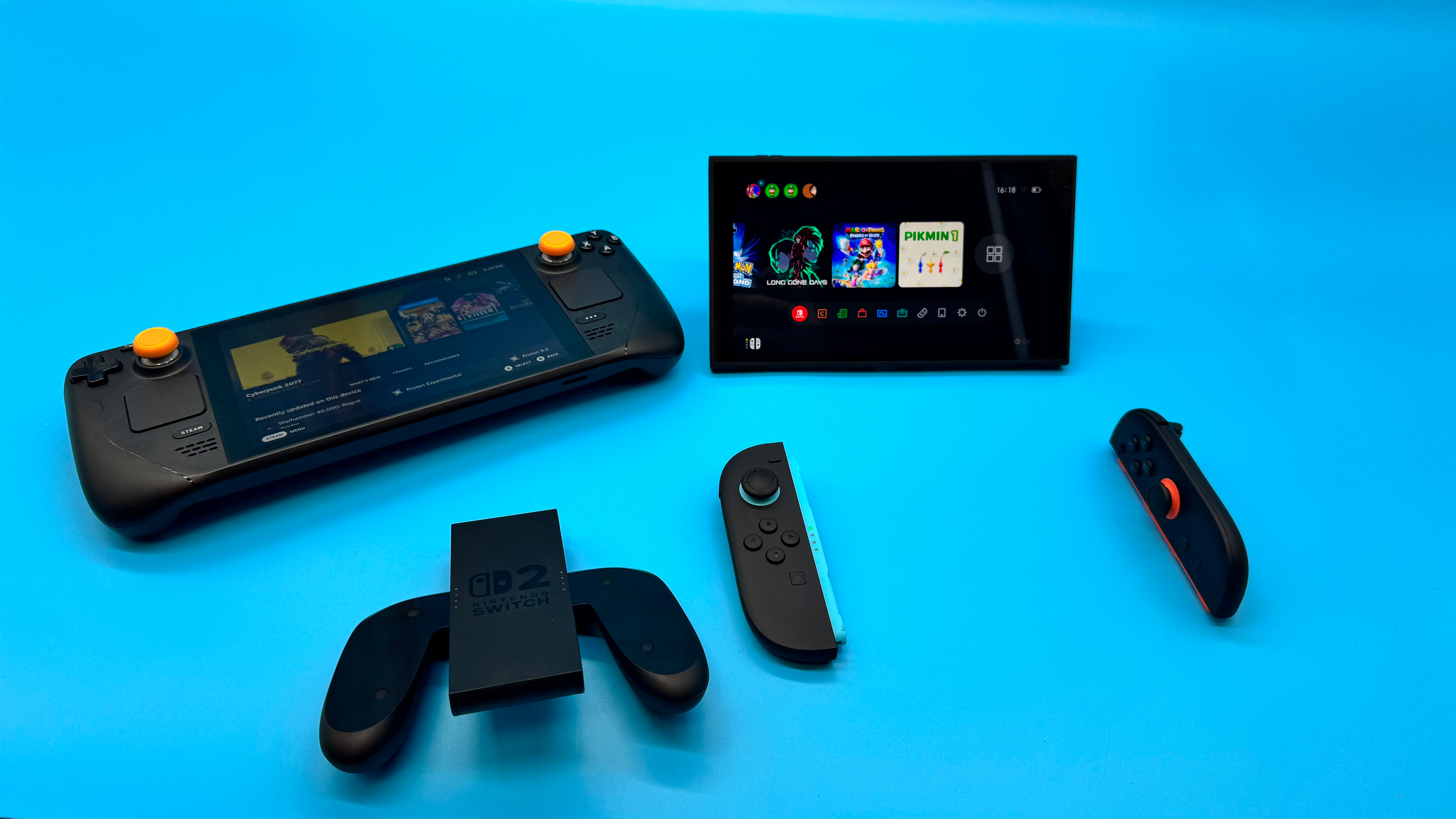 The Nintendo Switch 2 and Steam Deck next to each other