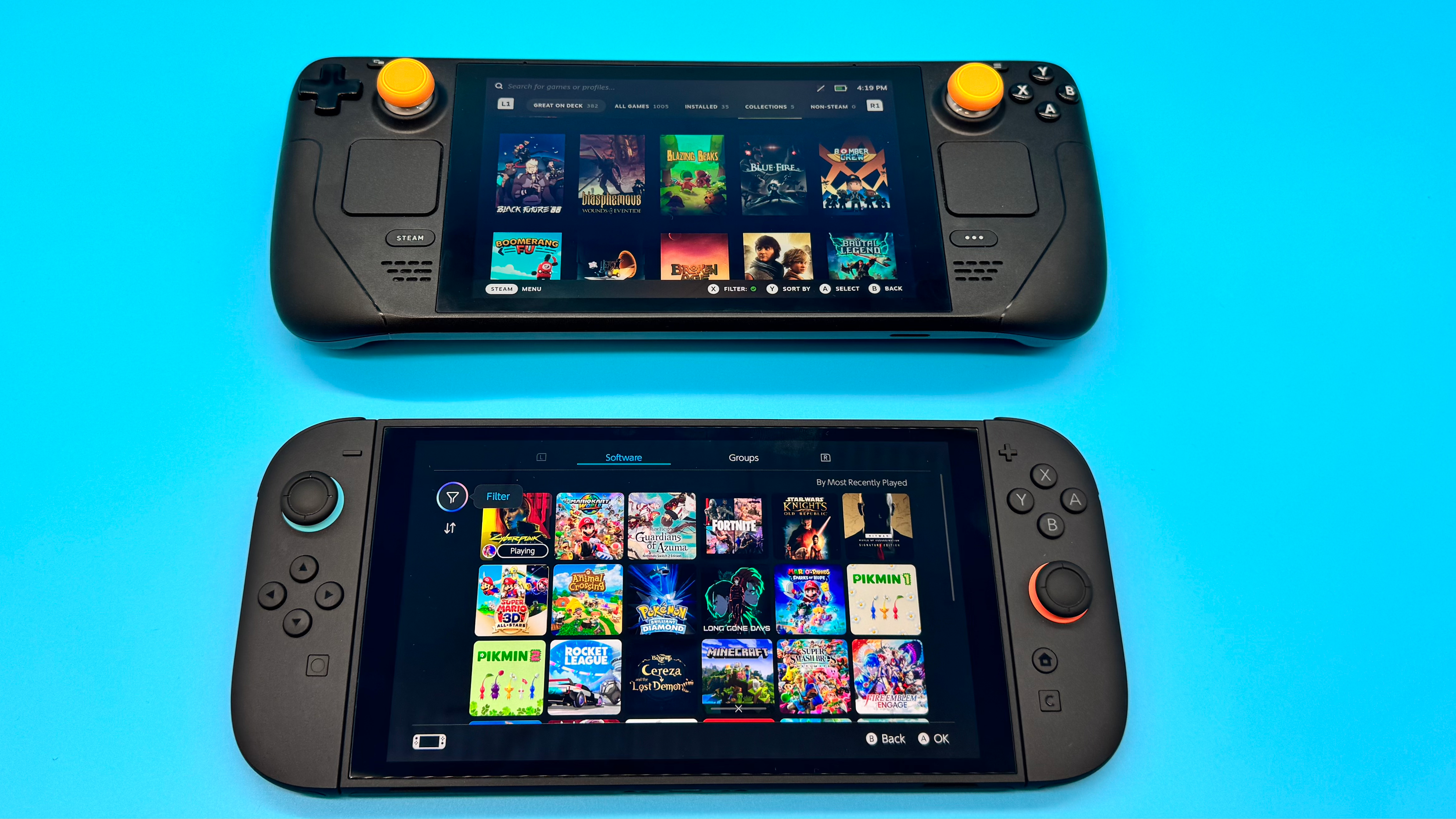 The Nintendo Switch 2 and Steam Deck next to each other