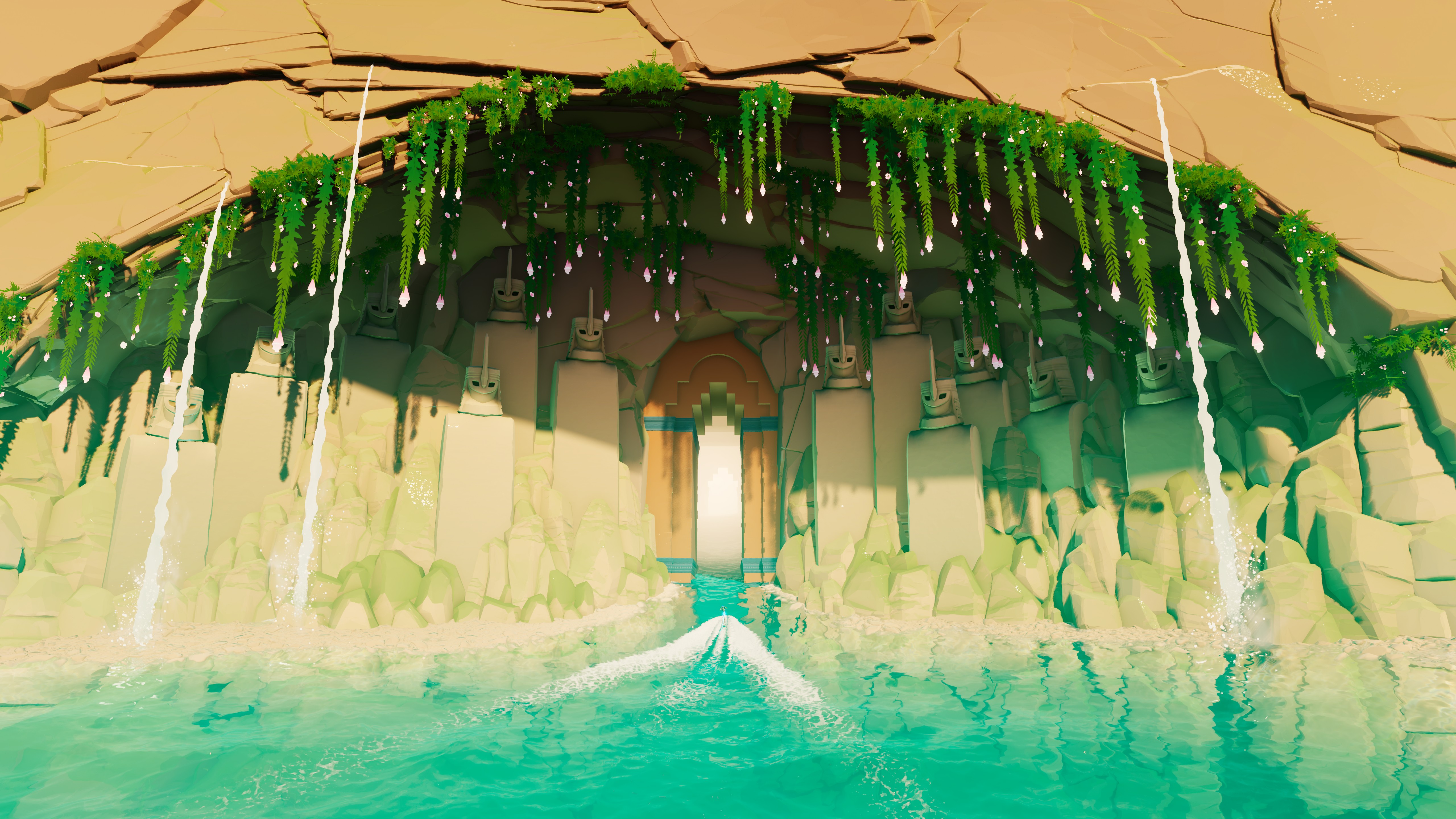 One of the sandy areas from Sword of the Sea after being transformed with waves of ocean life