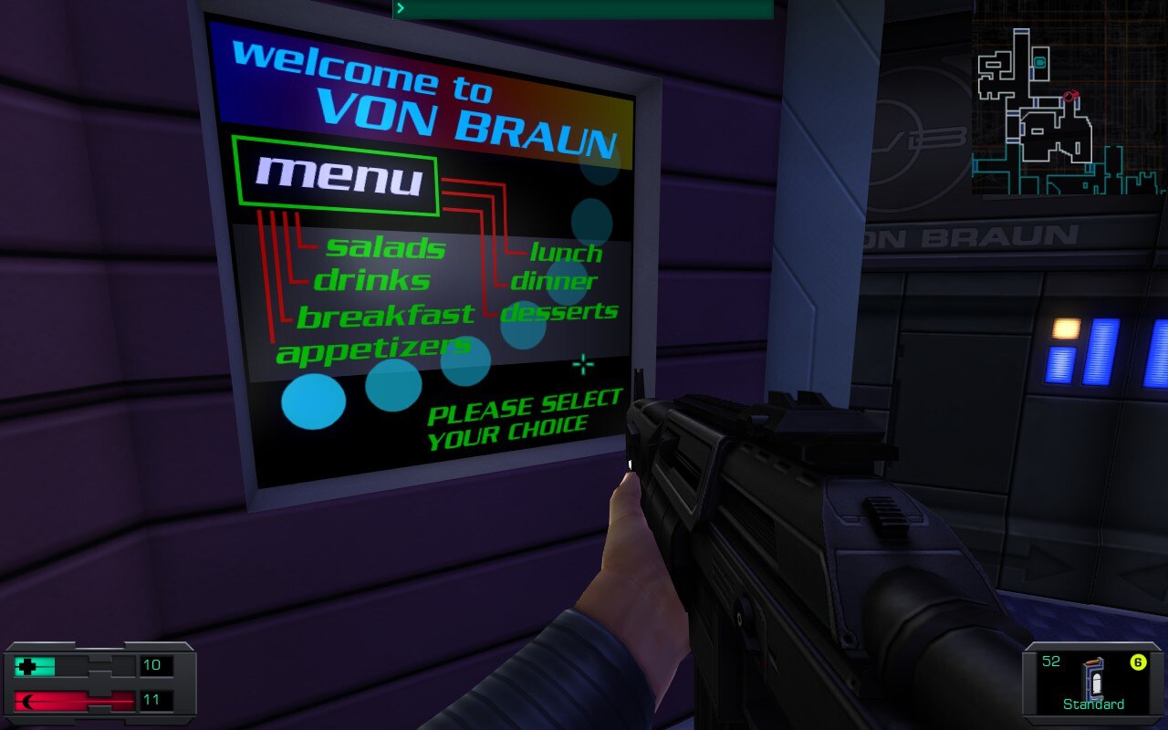 Menu screen from the Von Braun in System Shock 2