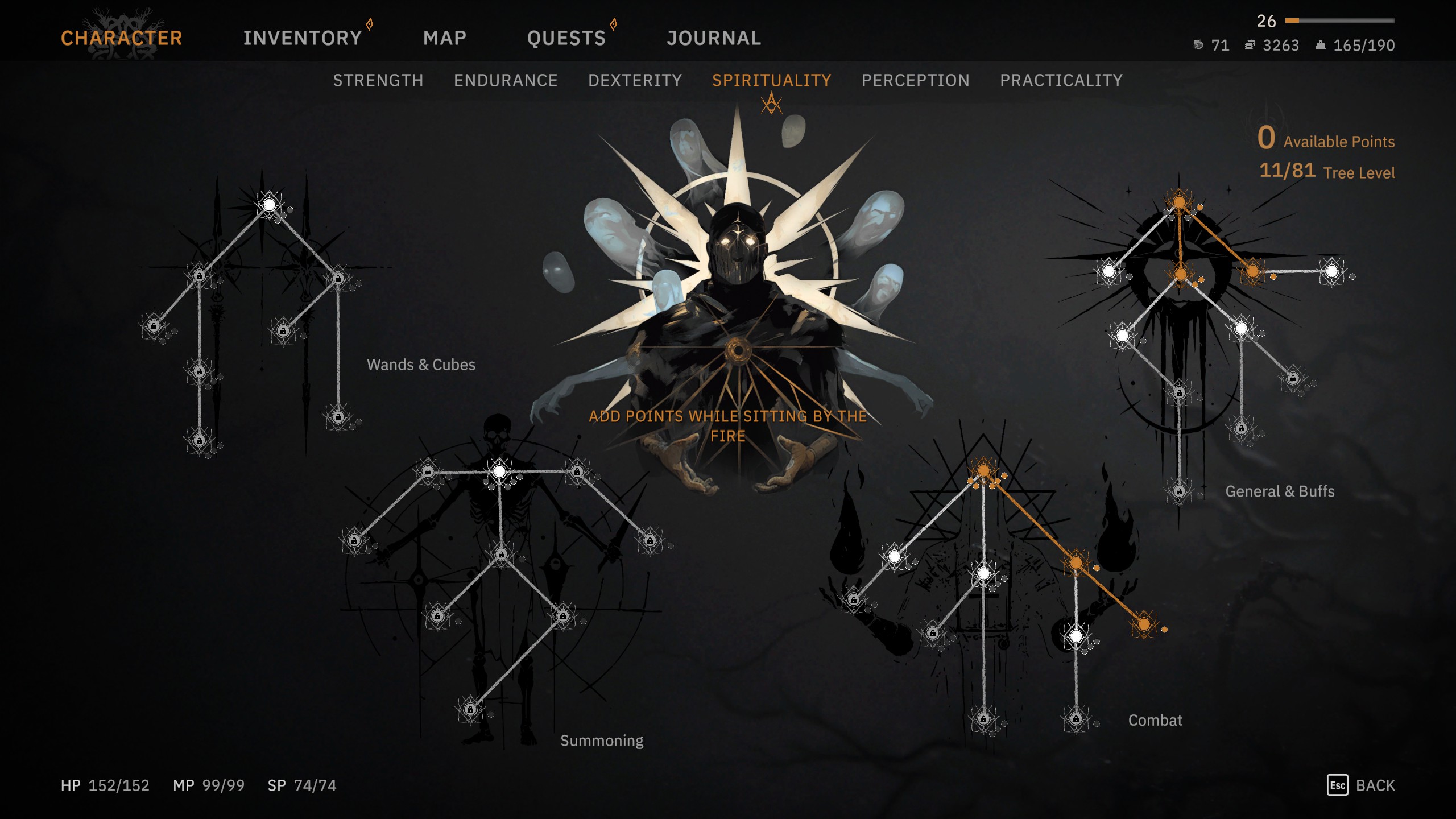 Skill trees for abilities related to Spirituality