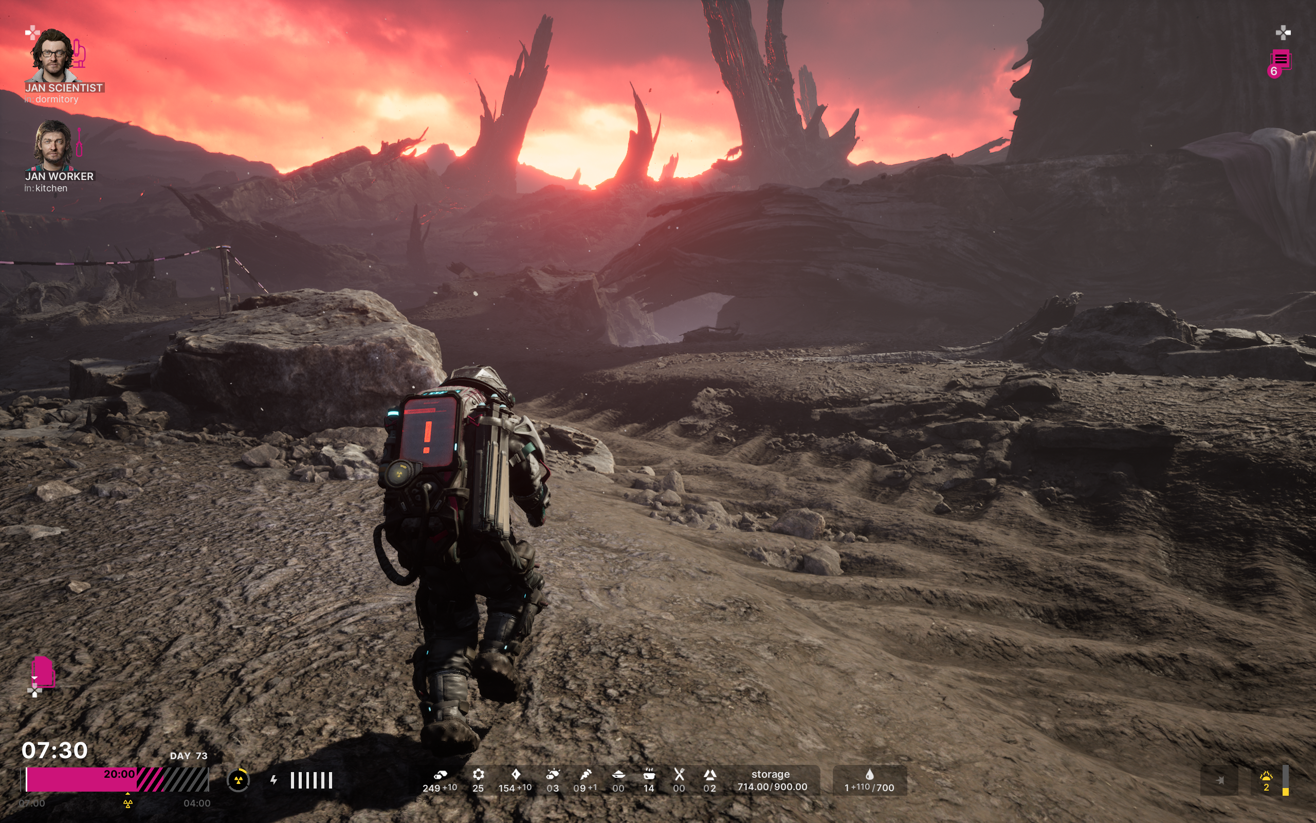 The Alters screenshot showing a clone of Jan exploring an alien planet's surface.