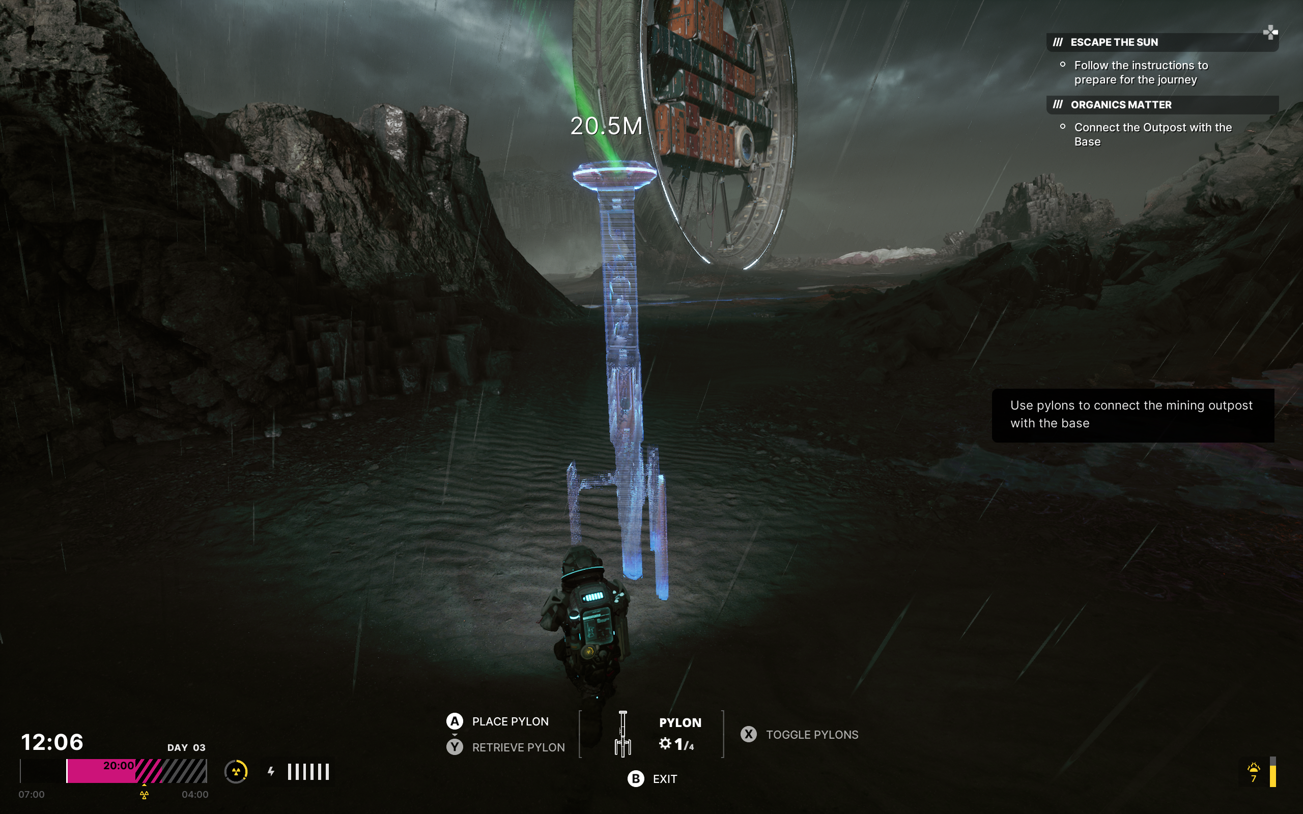 The Alters screenshot showing a Jan placing a pylon on an alien world.