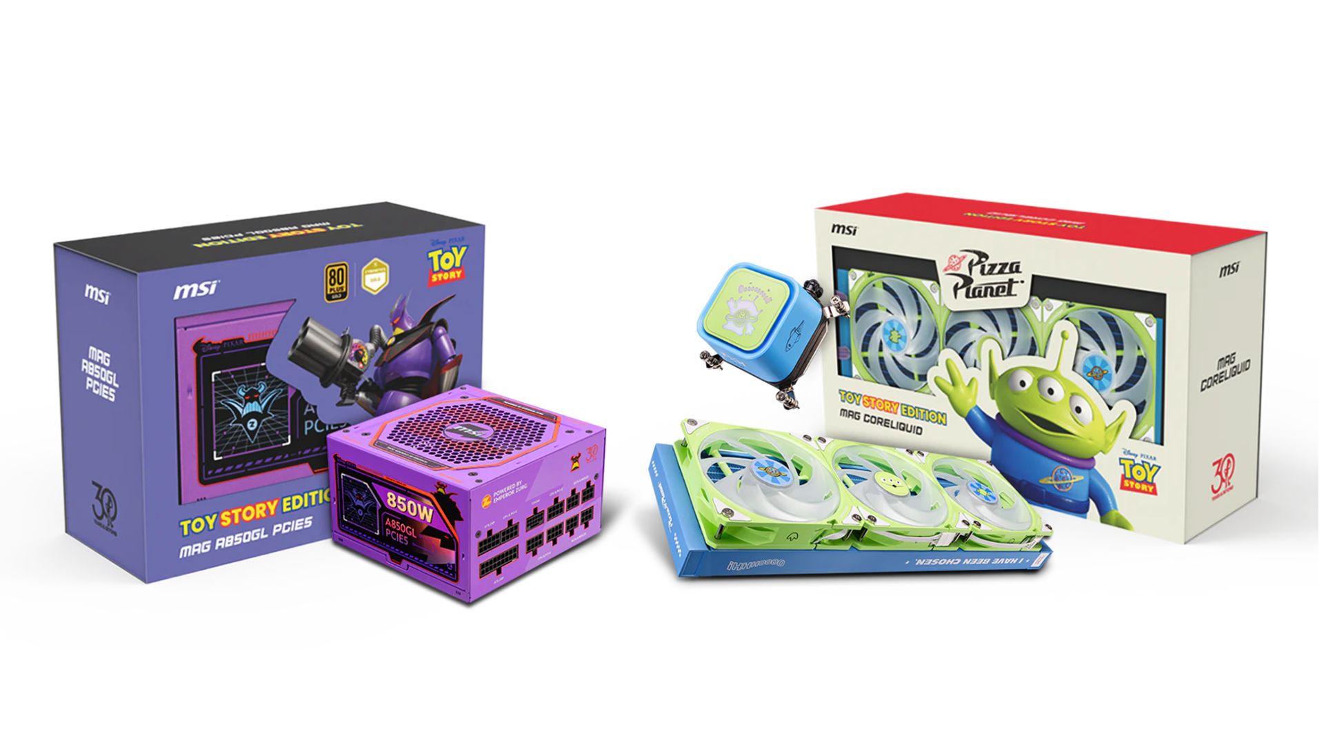 MSI's Toy story themed power supply and liquid cooler