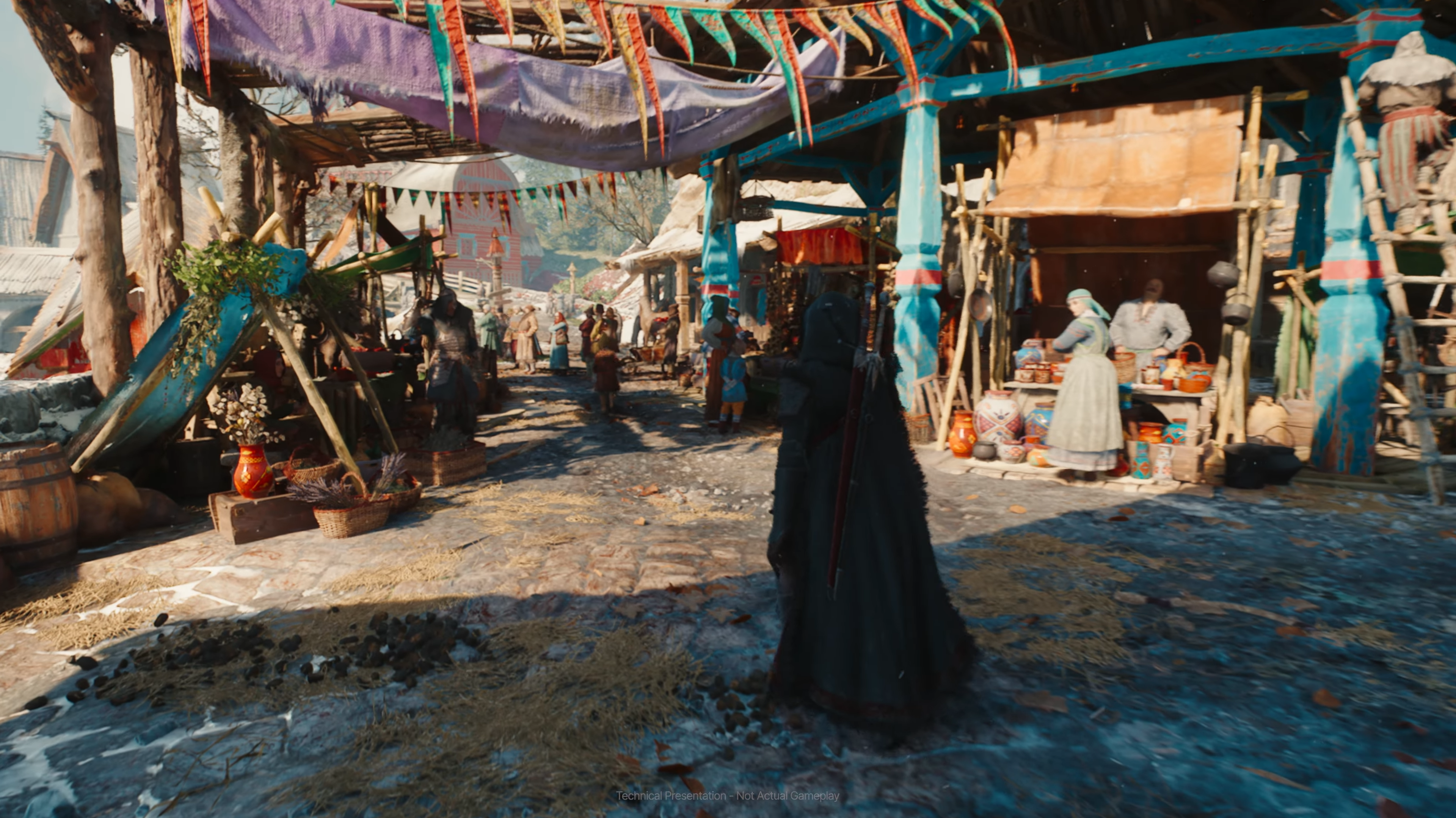 Ciri walks through a Valdrest market in the Witcher 4 tech demo.