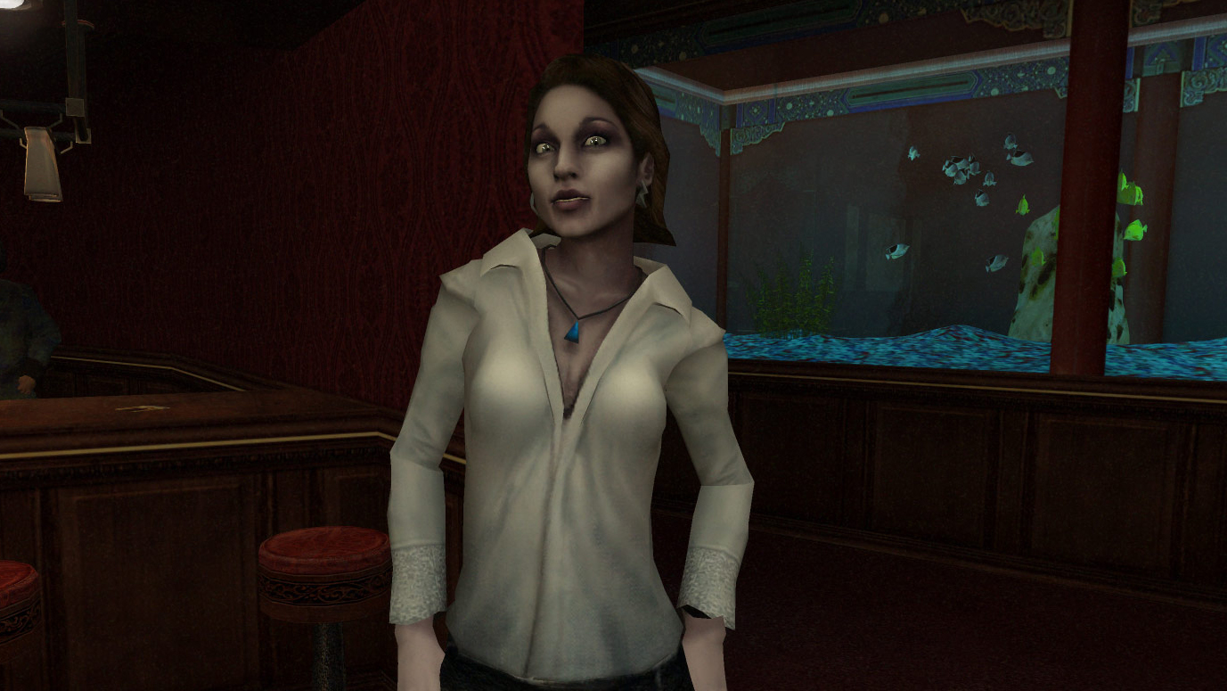 A vampire woman staring at the player in Vampire: The Masquerade - Bloodlines