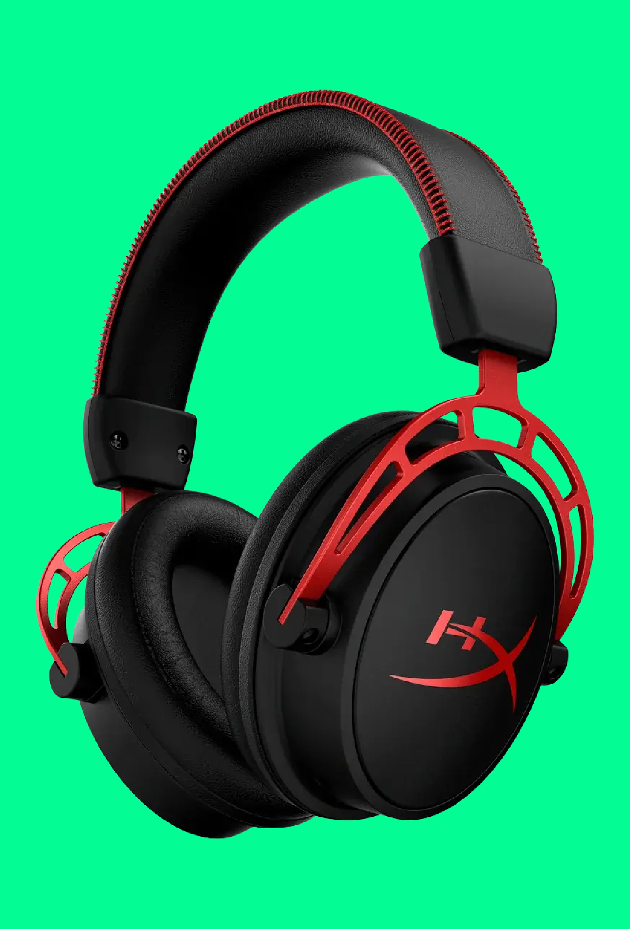 The HyperX Cloud Alpha Wireless gaming headset on a green background