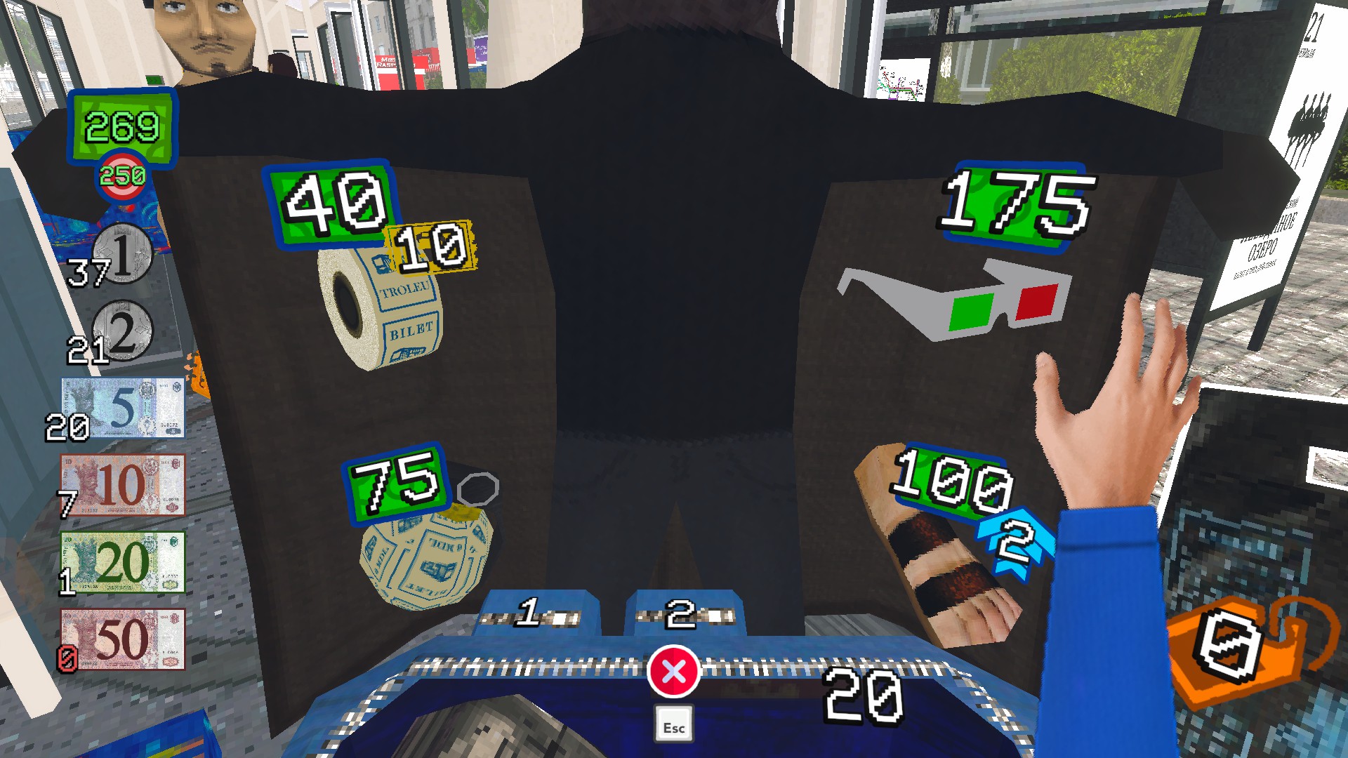 Perusing the shoplifter's wares in Troleu.