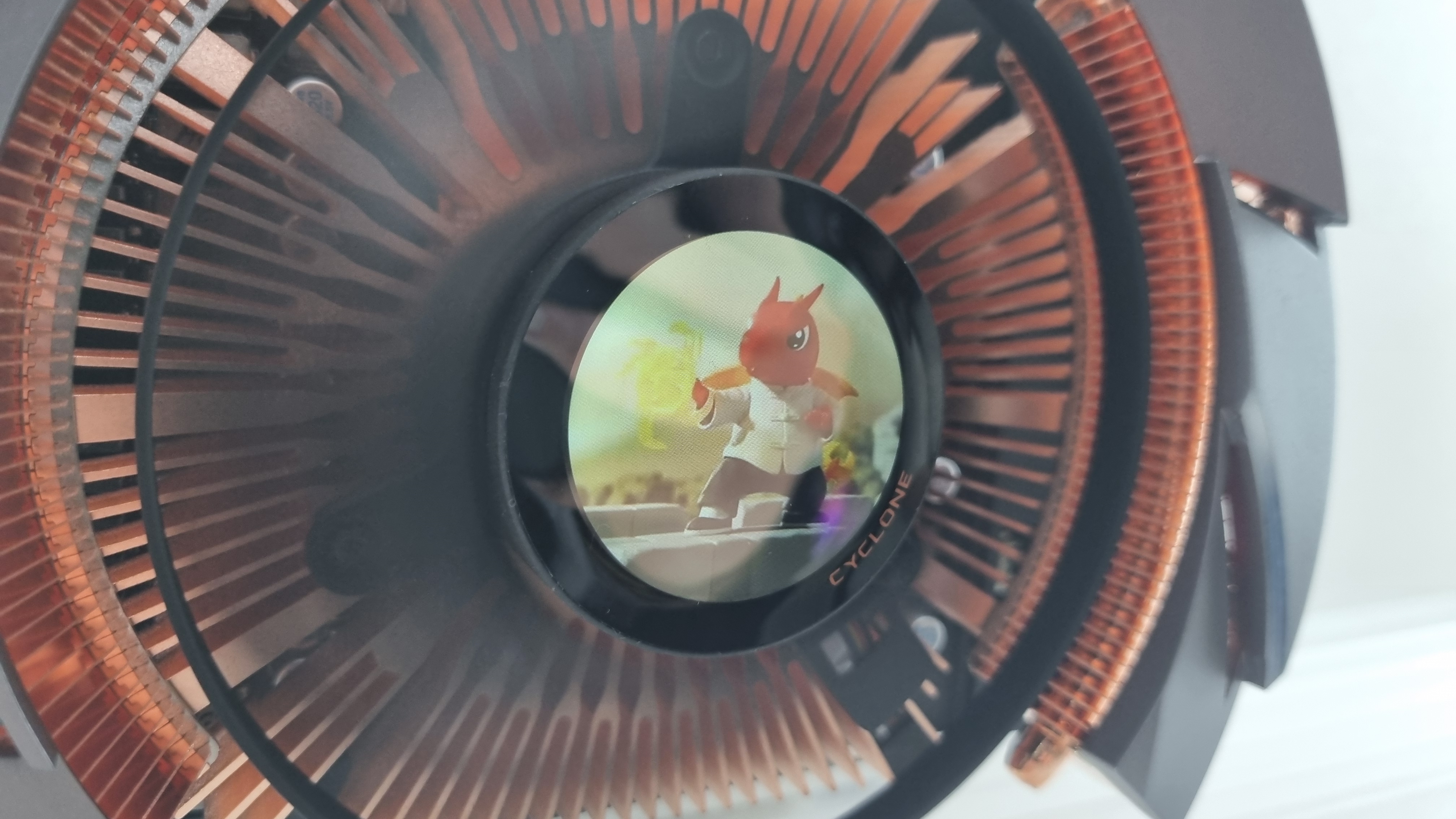 MSI's prototype Cyclone cooler design with a built-in screen