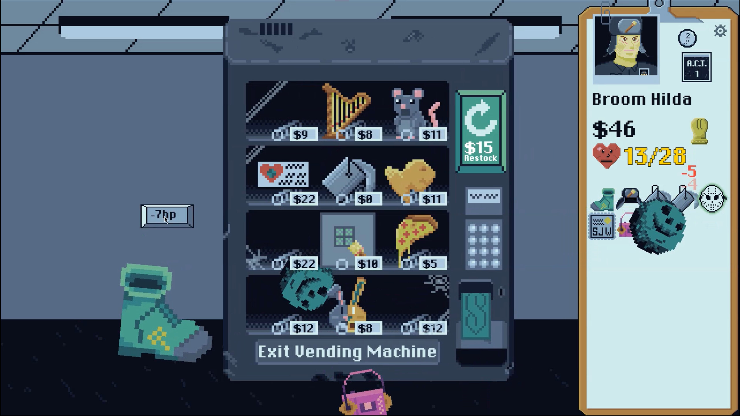 Shopping at a vending machine in BroomSweeper.