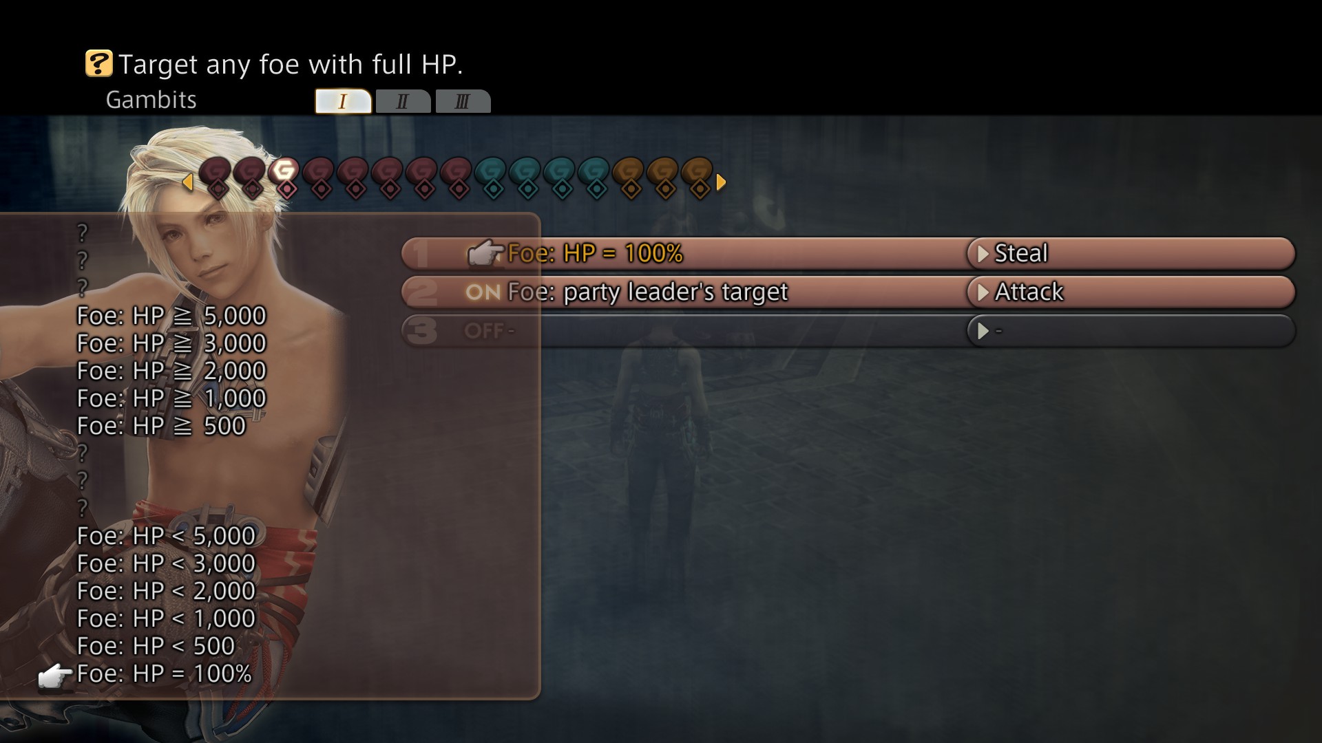 Several screenshots showing lists of Gambit options in Final Fantasy 12.