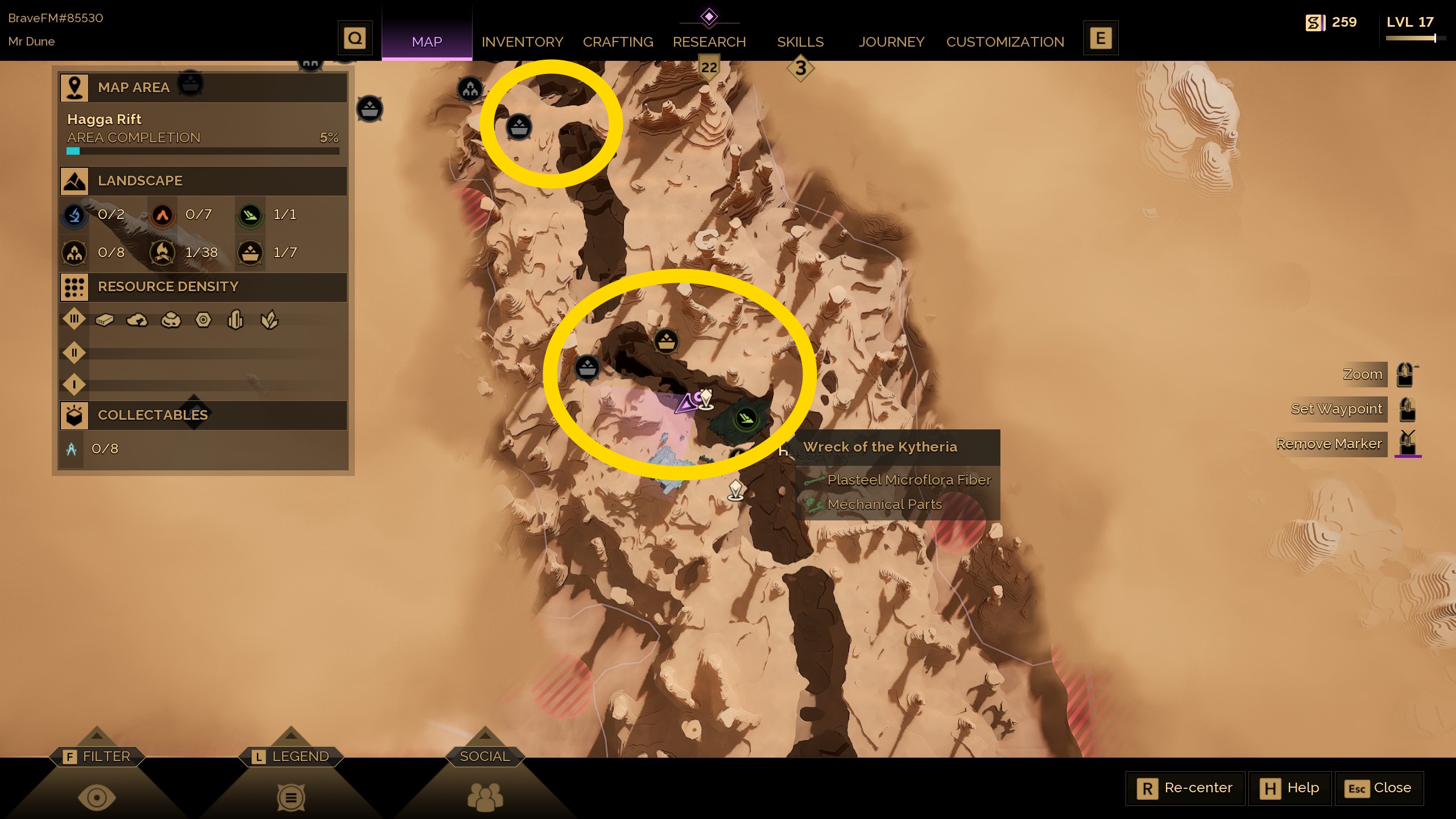 A map image showing where to find Erythrite Crystal in Dune Awakening