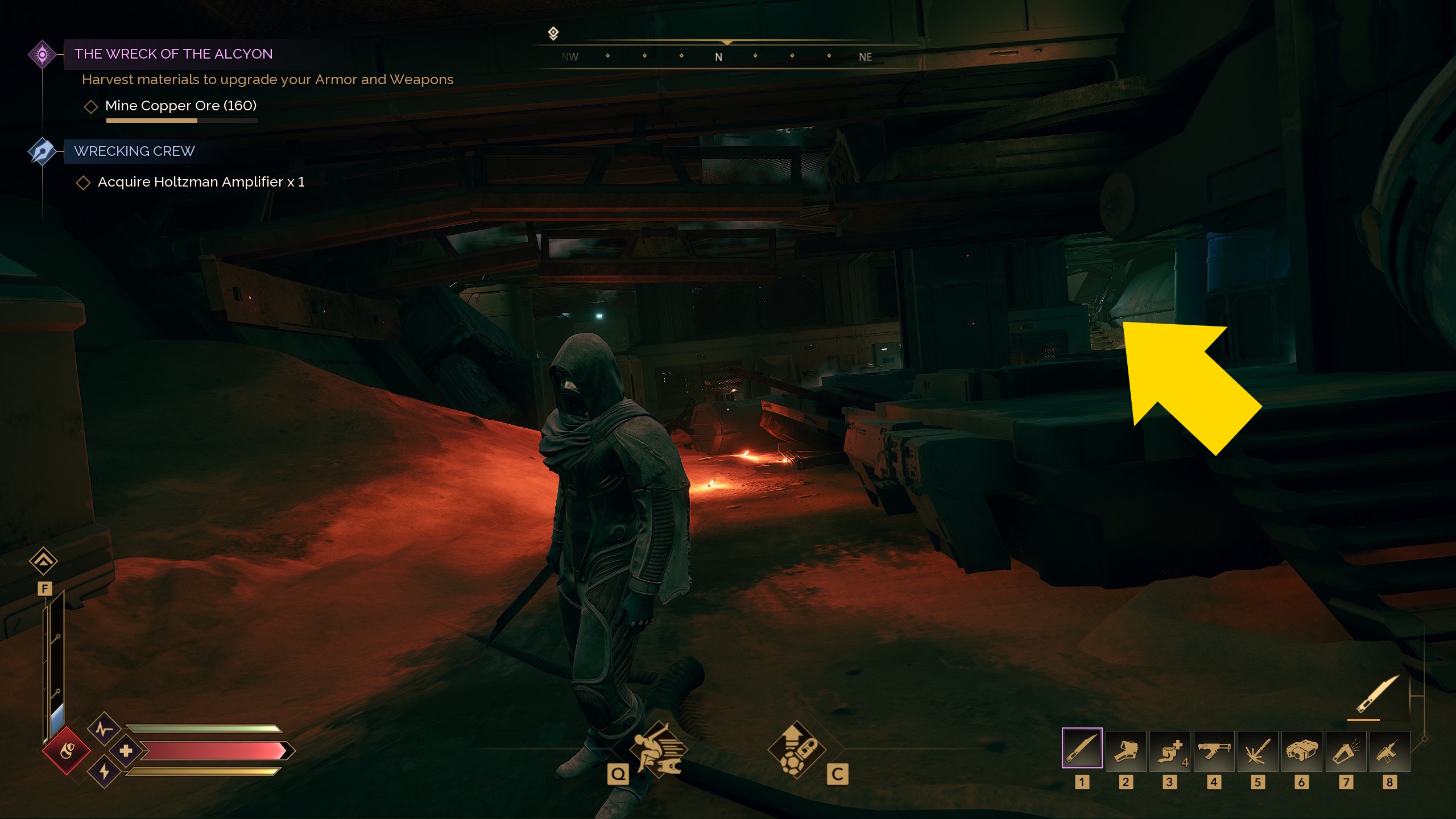 A player character in the Alcyon wreck in Dune Awakening