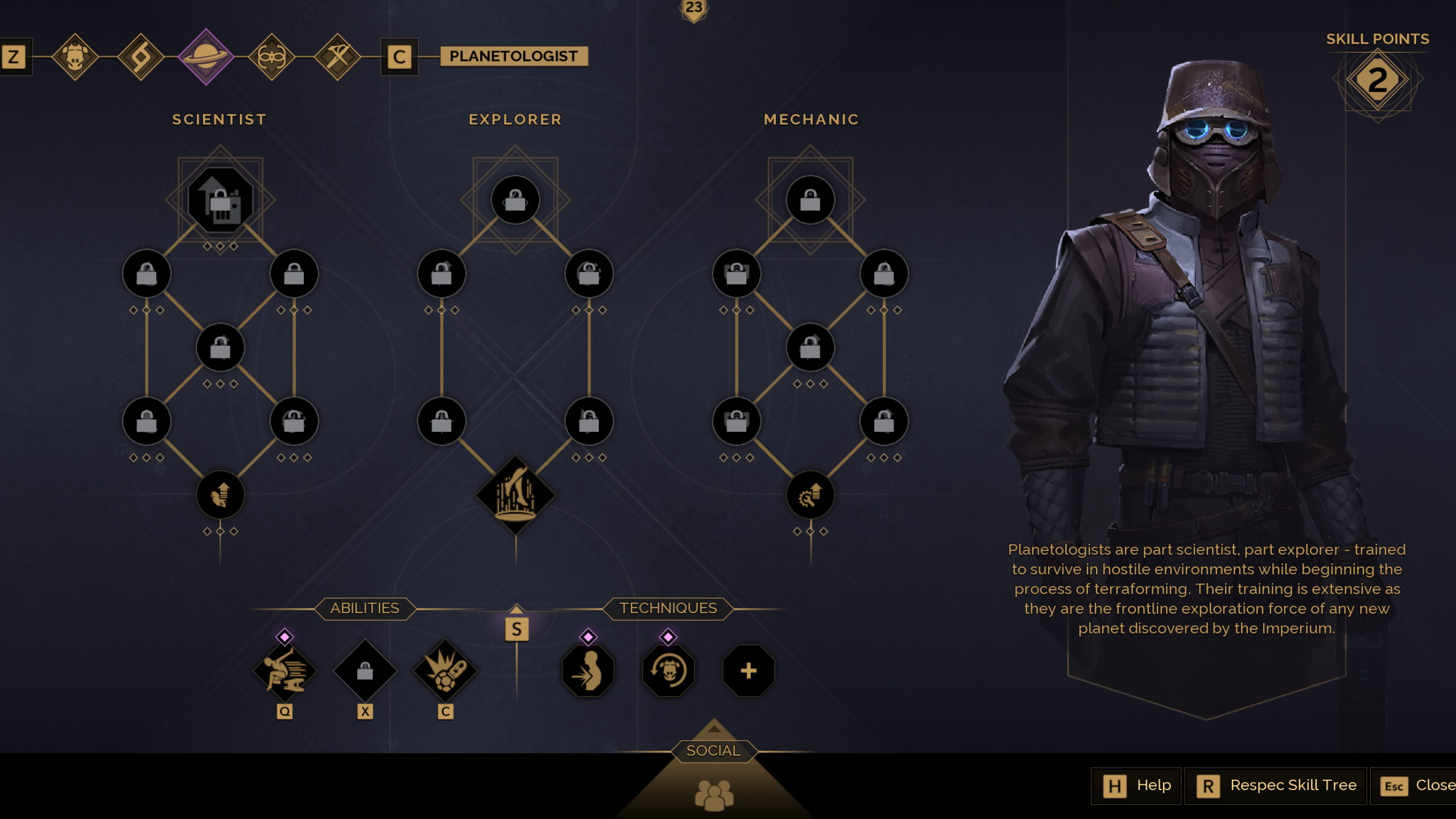Dune: Awakening minimic film location - The planetology skill tree, with various abilities to unlock.
