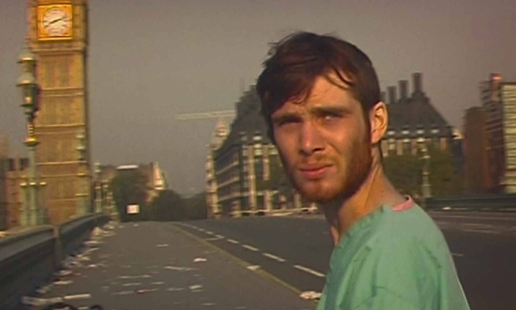 Cillian Murphy as Jim wandering empty London street in 28 Days Later