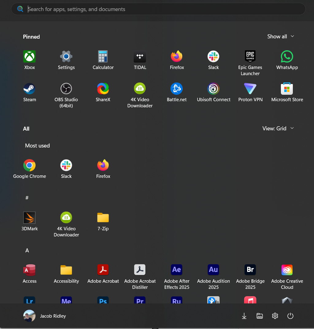 The new Windows 11 Start menu in Grid view