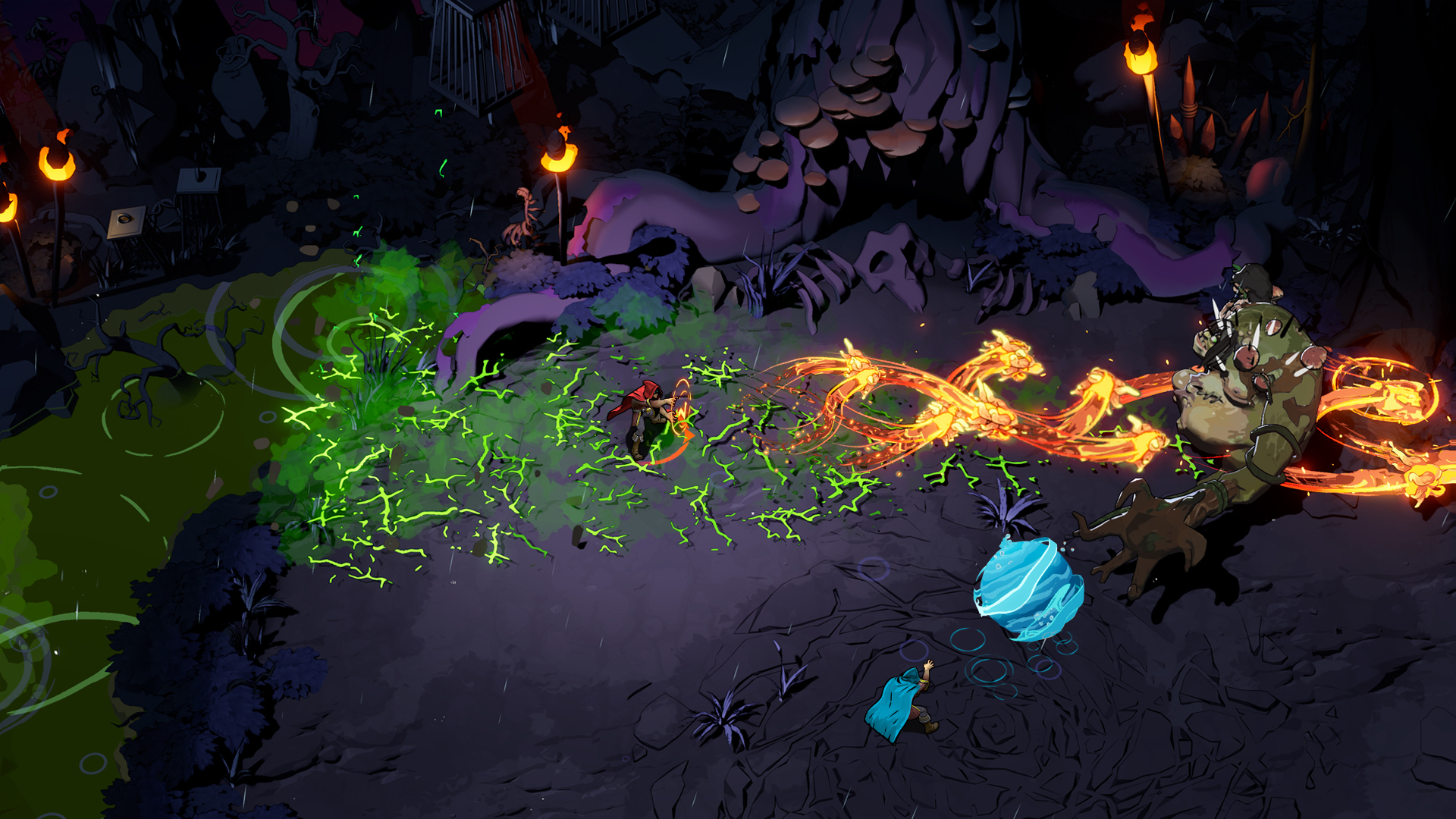 Two wizards of legend use wizard spells in Wizard of Legend 2 on a big troll boss Two wizards of legend use wizard spells in Wizard of Legend 2 on a big troll boss