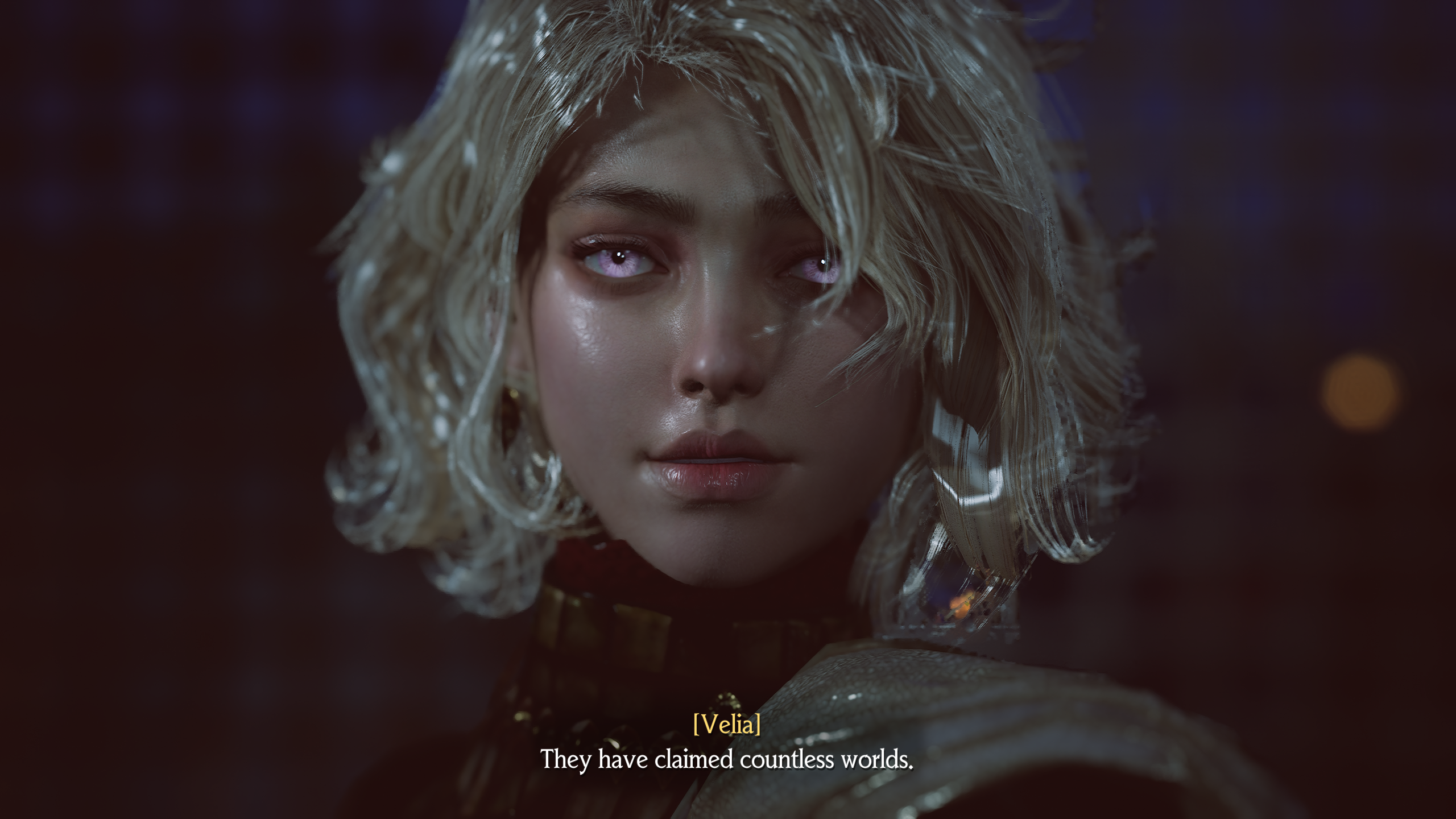 A white-haired character in Chrono Odyssey looks at the camera in a close-up shot