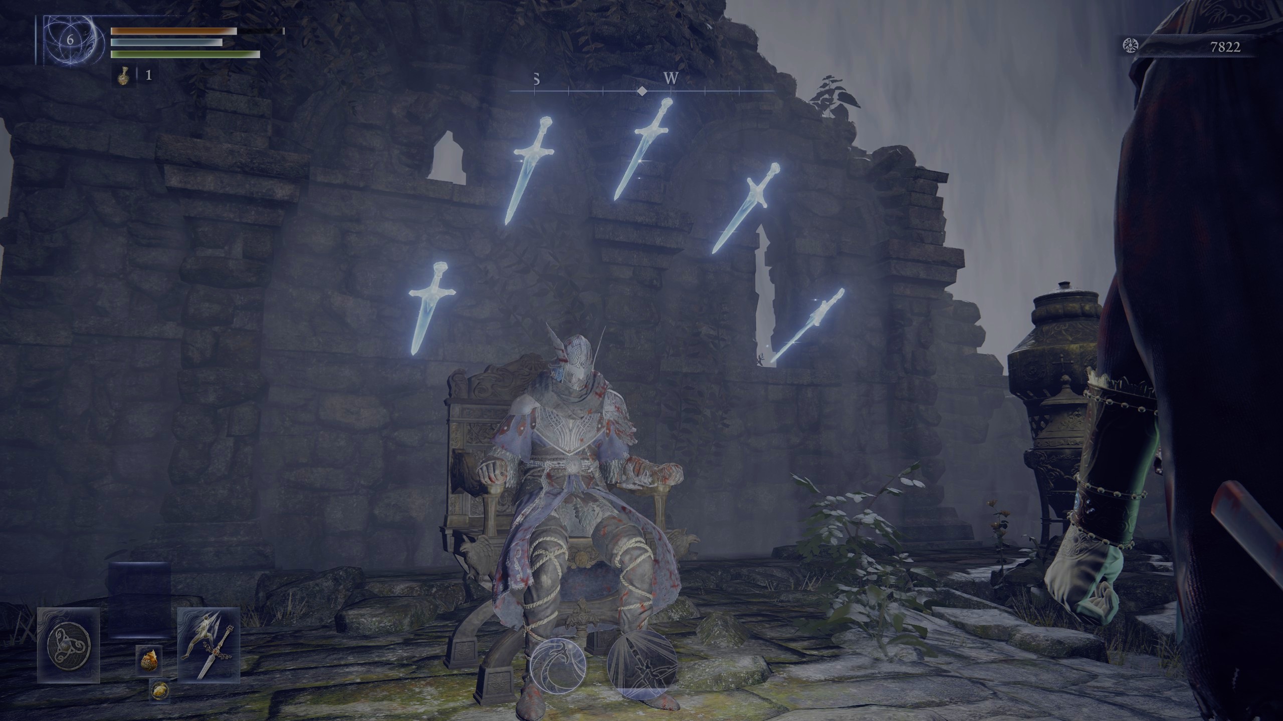 Wylder sitting on throne surrounded by glintblades after beating Margit in Elden Ring Nightreign