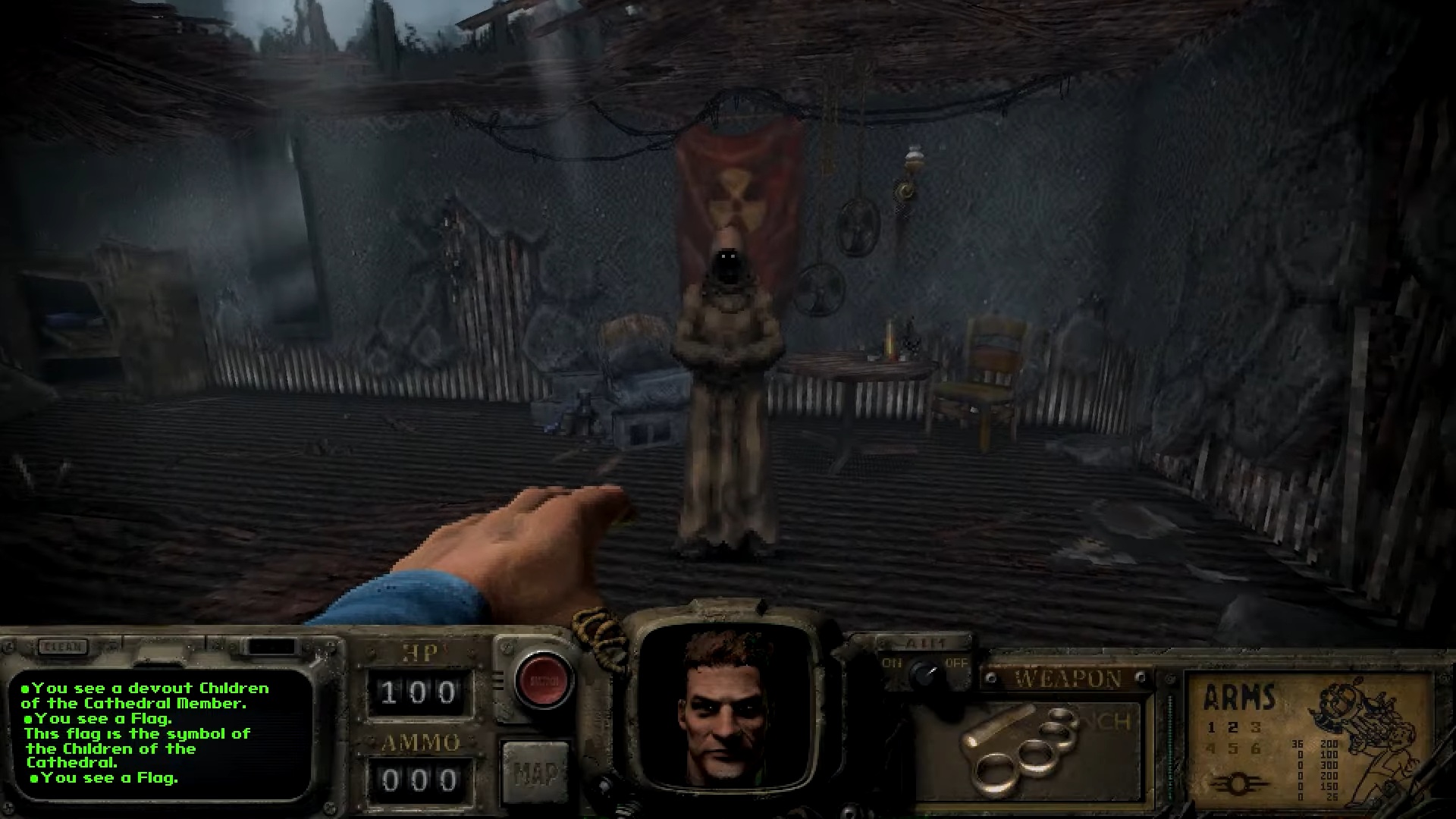 Winding up to punch hooded figure in Fallout Bakersfield