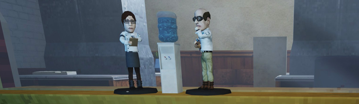 Three bobbleheads from Abiotic Factor added in the 1.0 Cold Fusion update. There's two scientists and a water cooler.